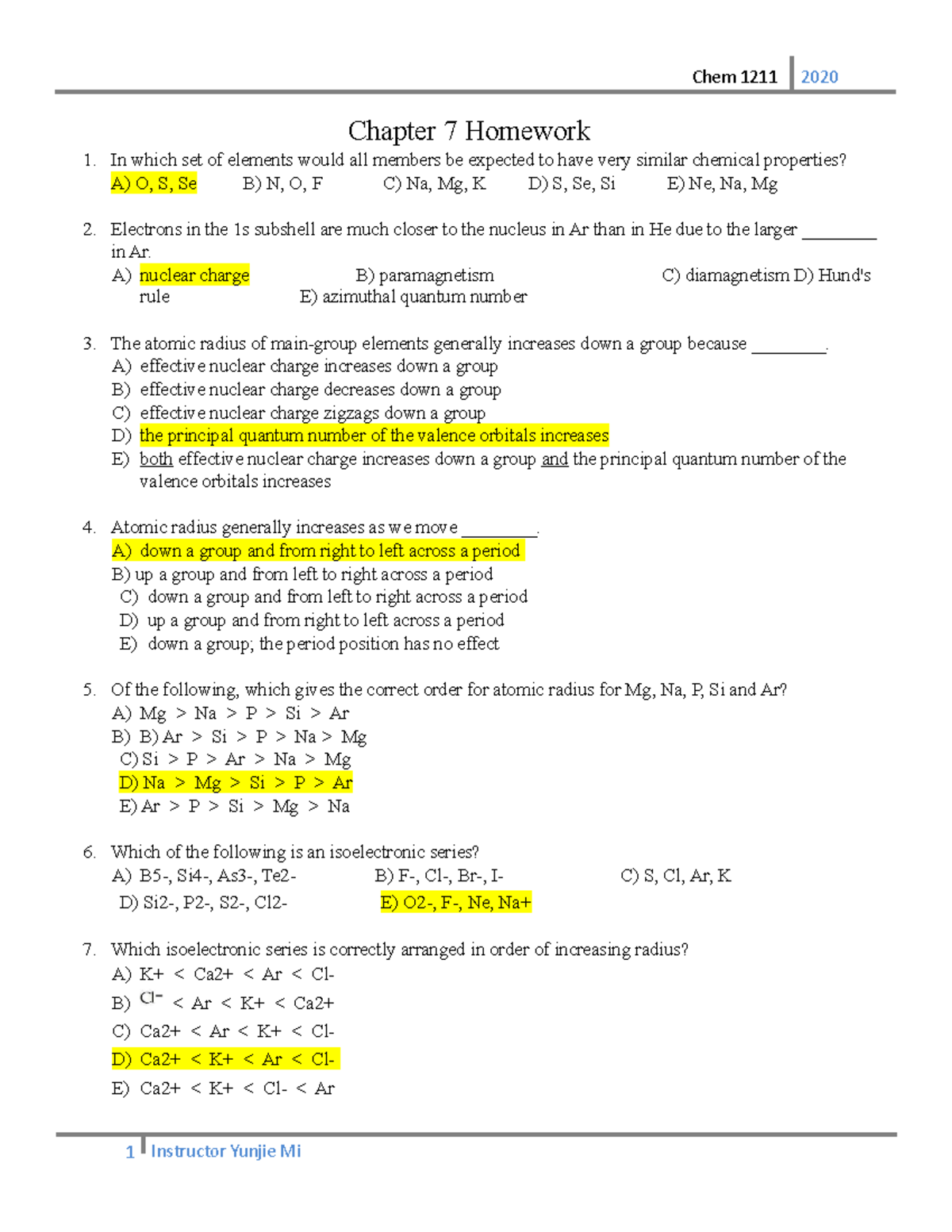 Chapter 7 Homework - Chemistry Concepts and Properties - Studocu