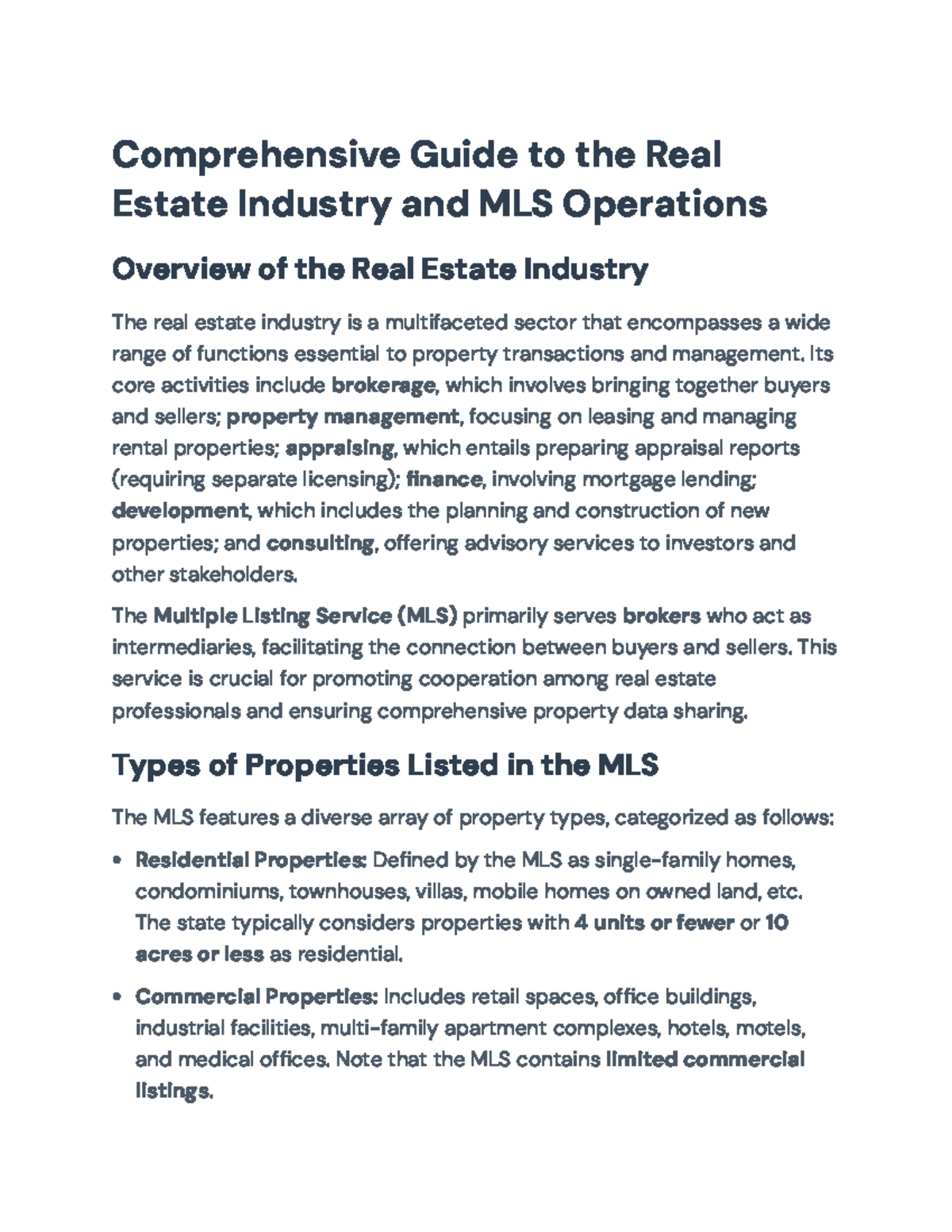 Comprehensive Guide to RE Industry & MLS Operations Overview - Studocu