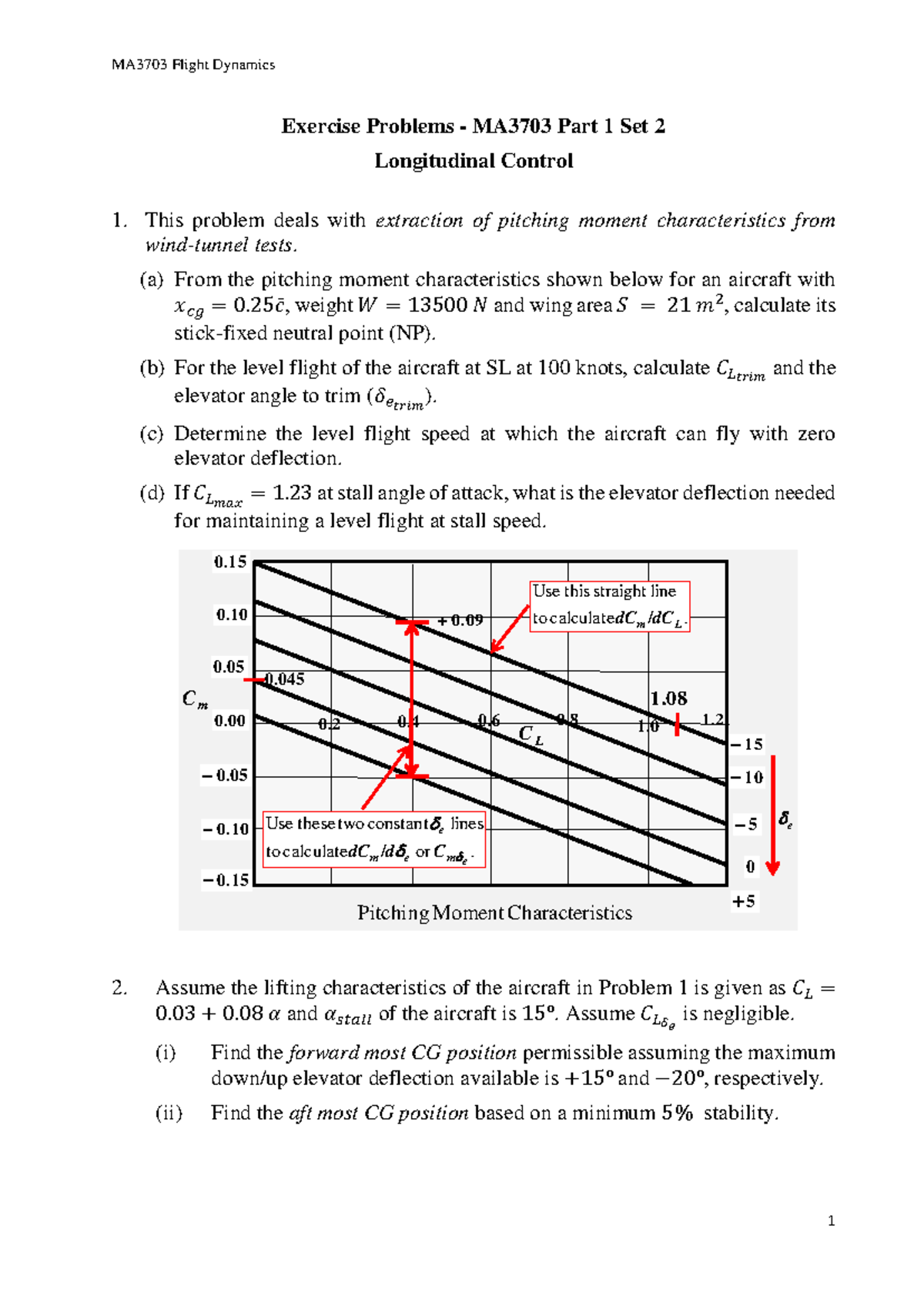 Exercise Problems- Part 1 Set 2 Longitudinal Control - MA3703 Flight ...