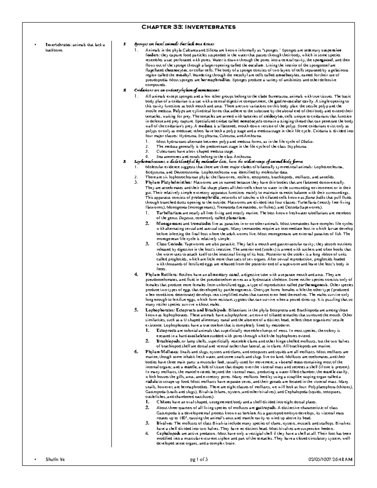 Chapter 33: Invertebrates Overview and Key Concepts for Bionotes-72 ...