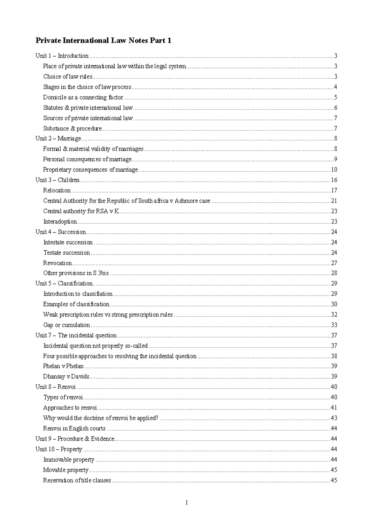 Private International Law Notes (PIL 101) - Unit 1 to Unit 13 Overview ...