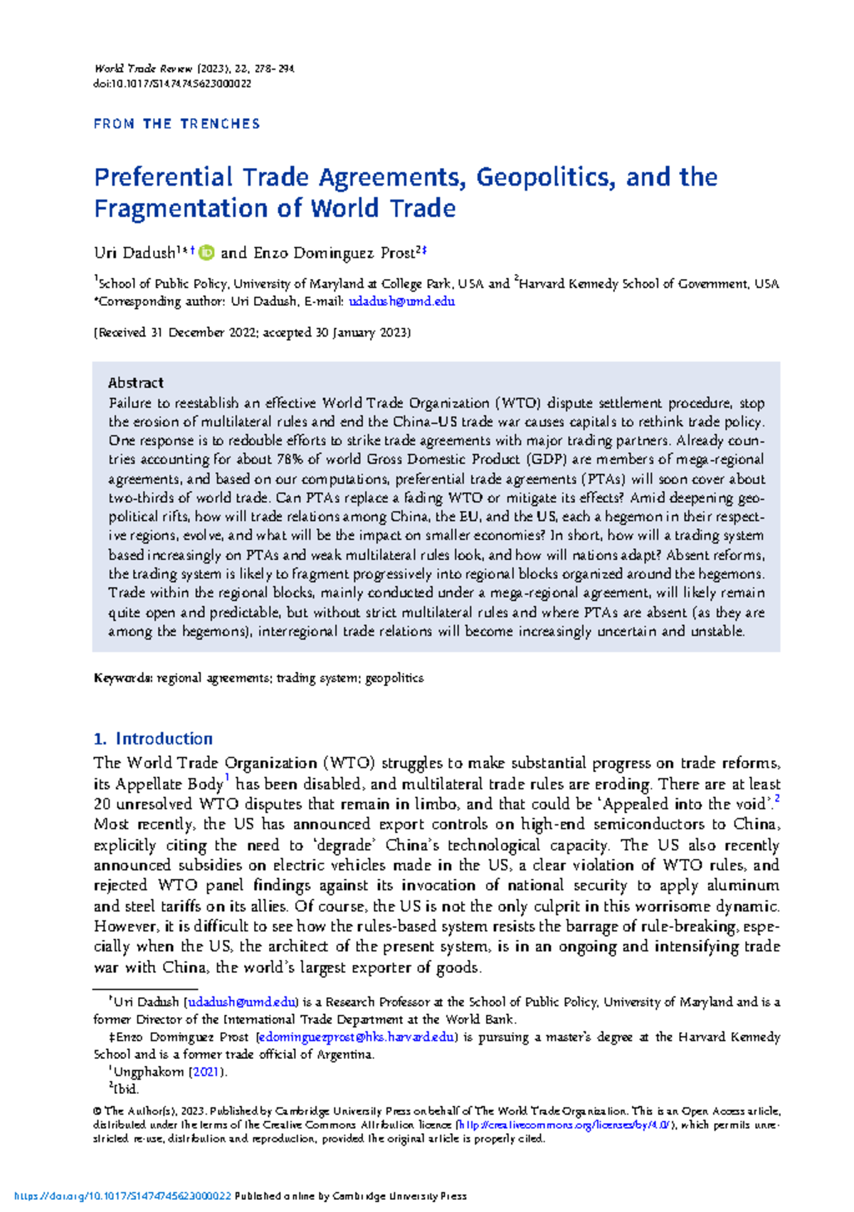 World Trade Review (2023) - Preferential Trade Agreements & Geopolitics ...