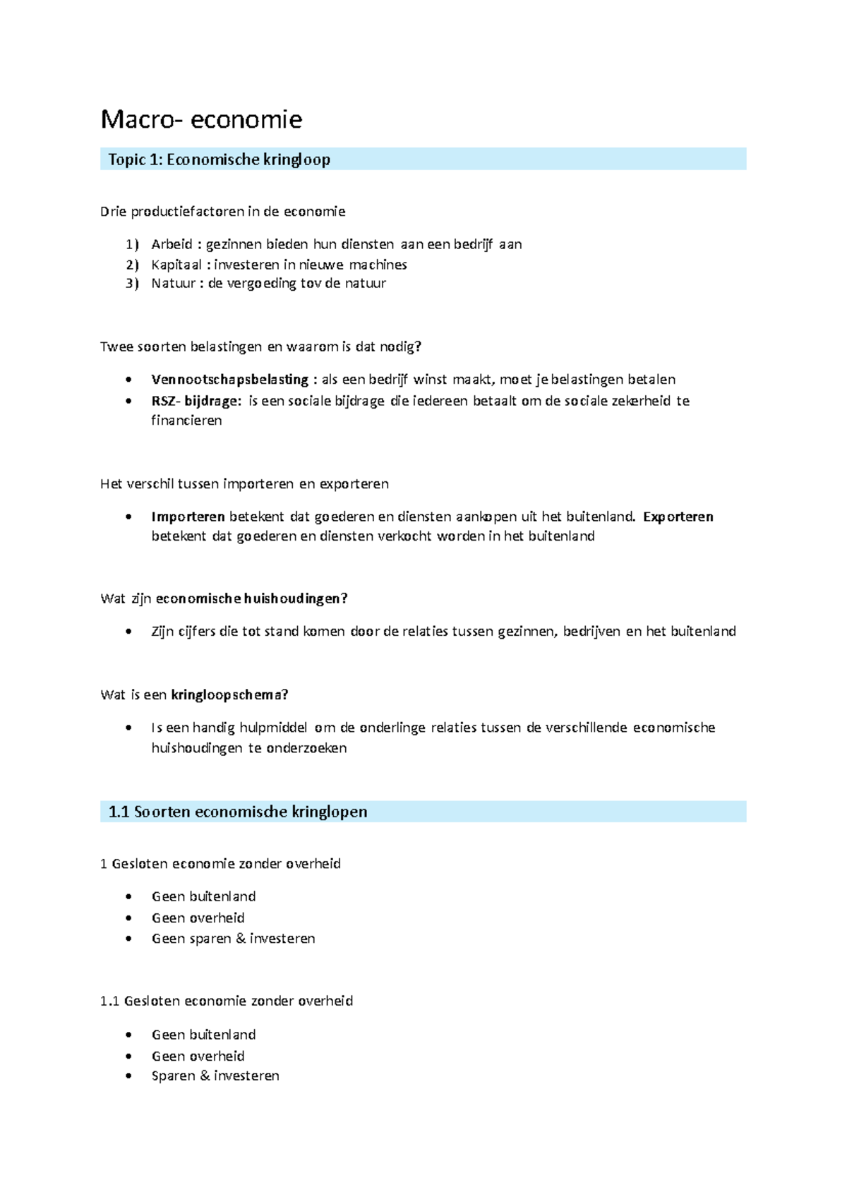 Economie HEREXAMENS Samenvatting: Kringloop, Waarde & Conjunctuur - Studocu