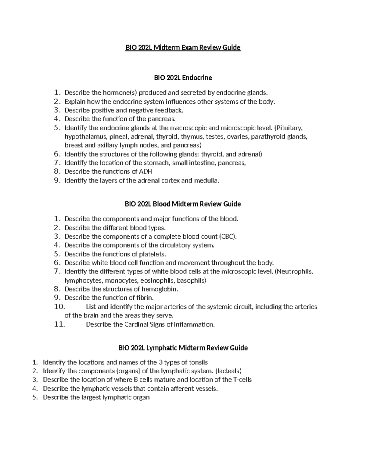 BIO 202L Comprehensive Midterm Review Guide - Studocu
