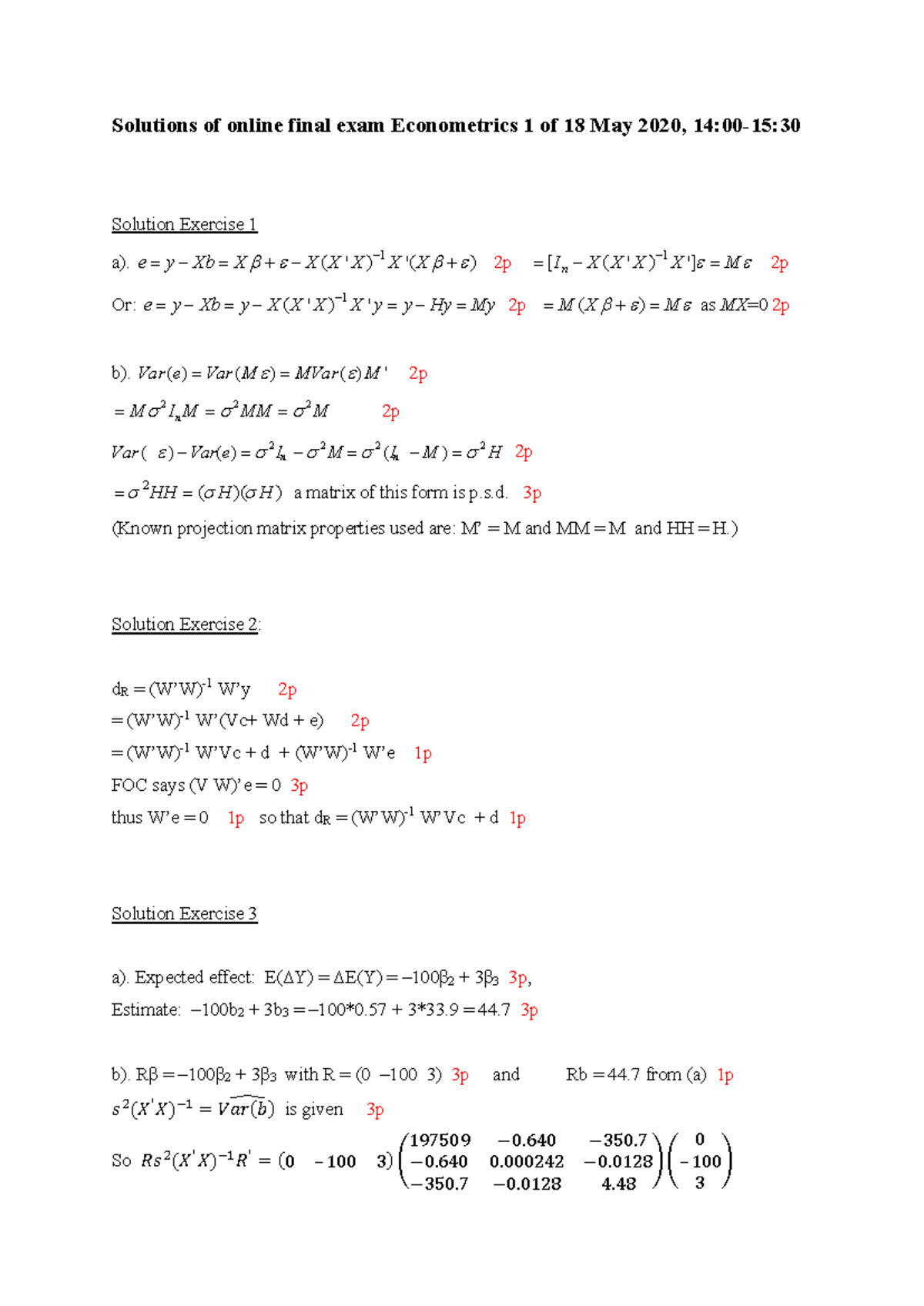 EC1 Final Exam Solutions - 2020-05-18 Insights for 2023 - Studeersnel