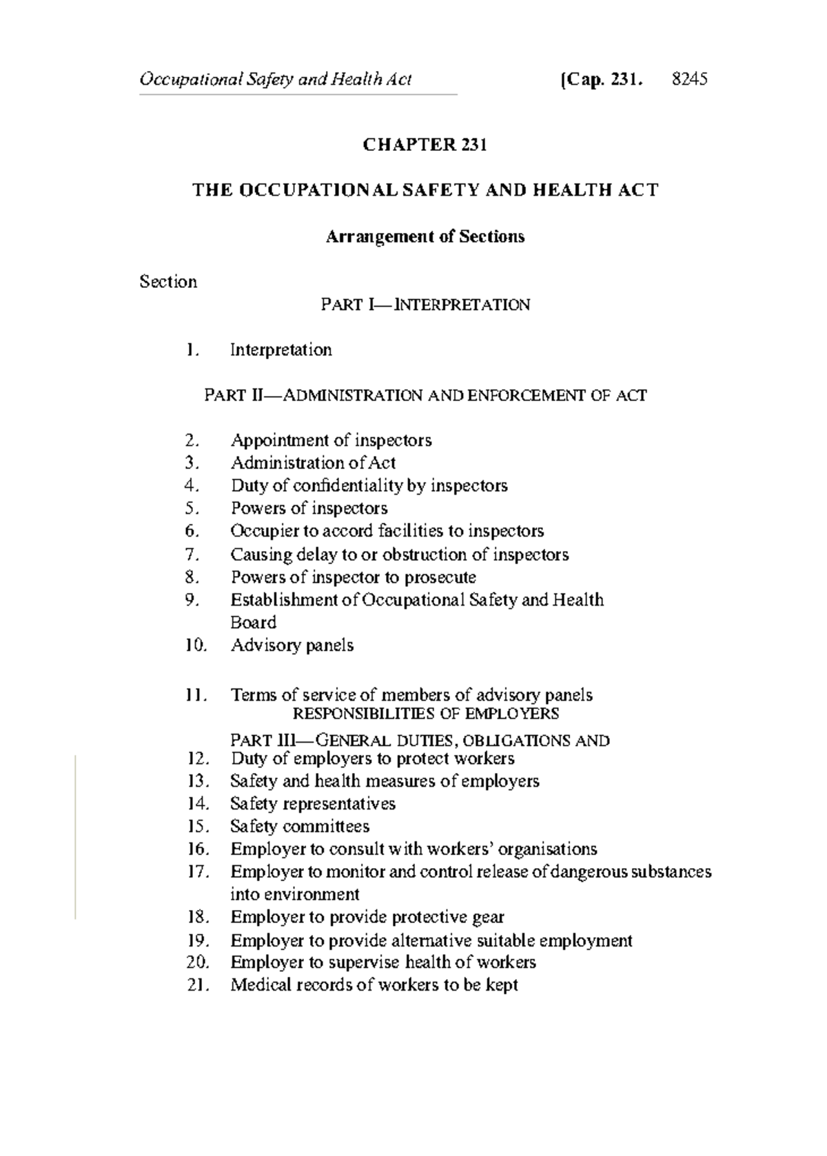 Occupational Safety and Health Act Notes [Cap. 231] - Comprehensive ...