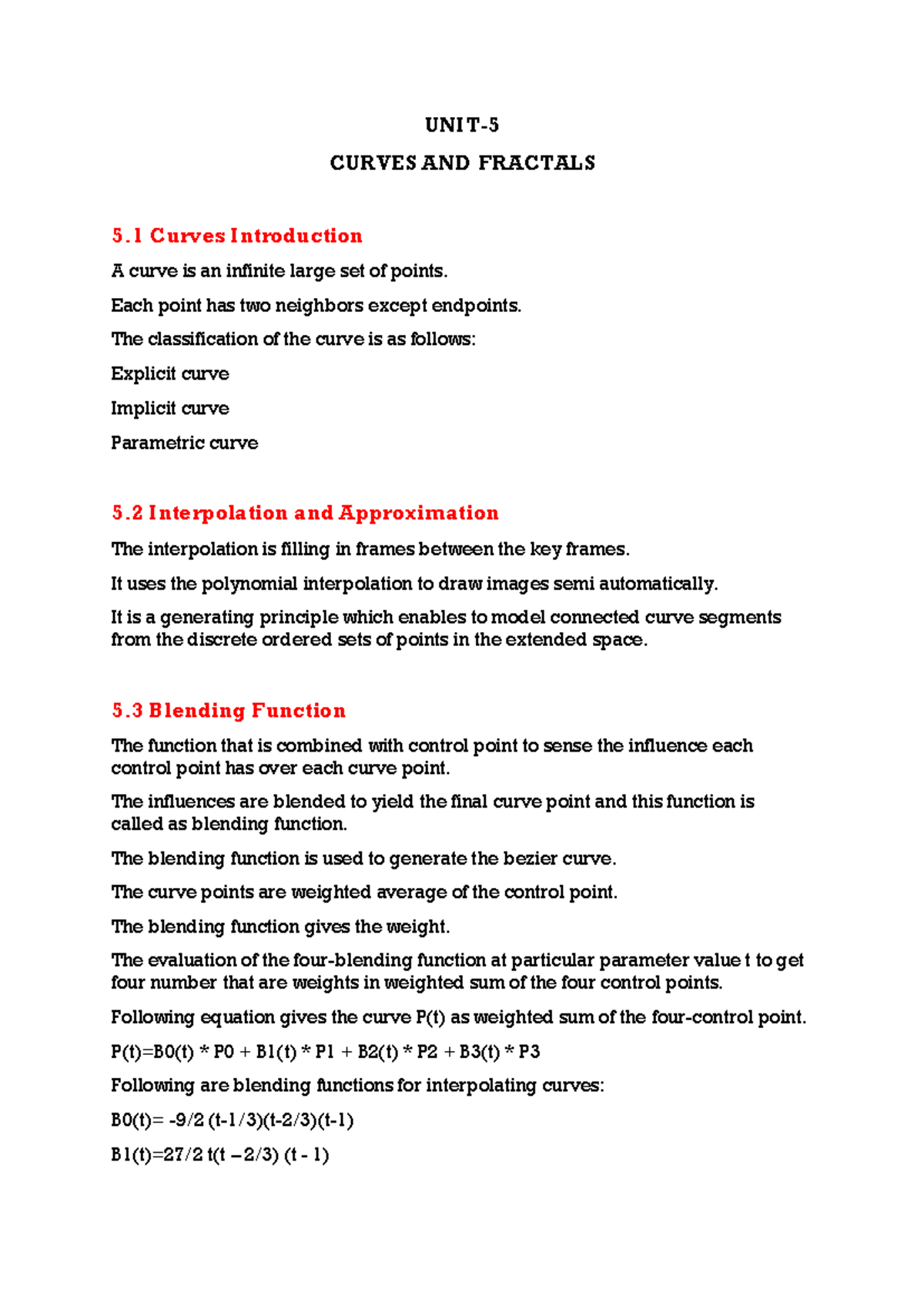 CG Unit 5 - Curves and Fractals Overview and Applications - Studocu