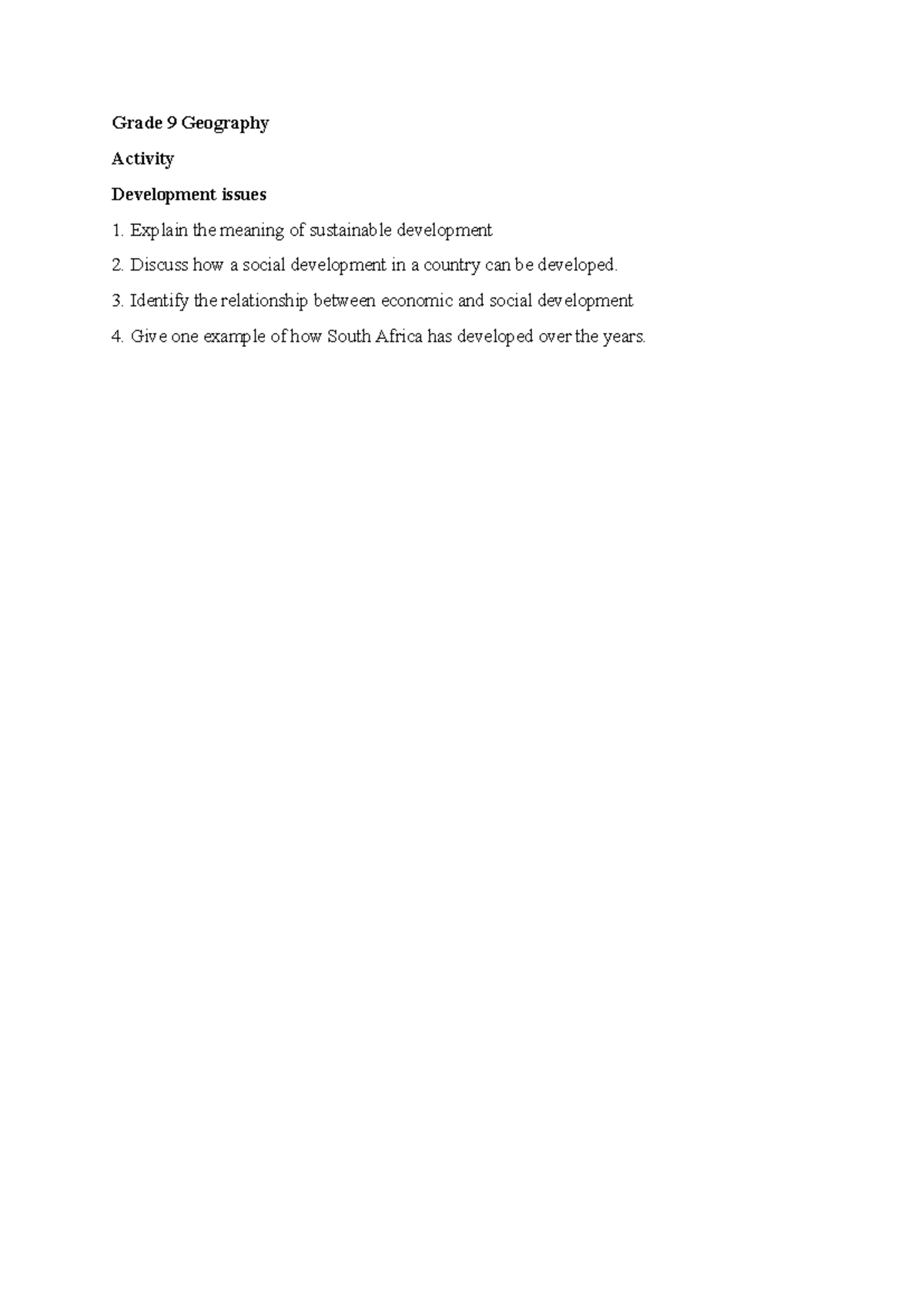 Grade 9 Social Sciences - PCOE2 - Grade 9 Geography Activity ...