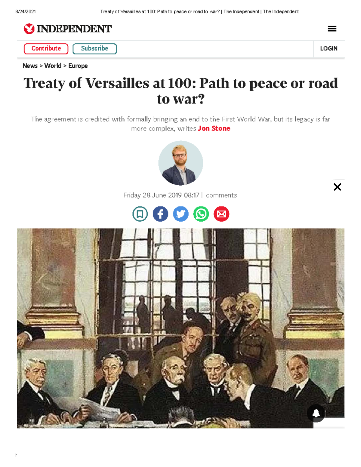Treaty of Versailles at 100: Legacy and Impact on Peace - Studocu