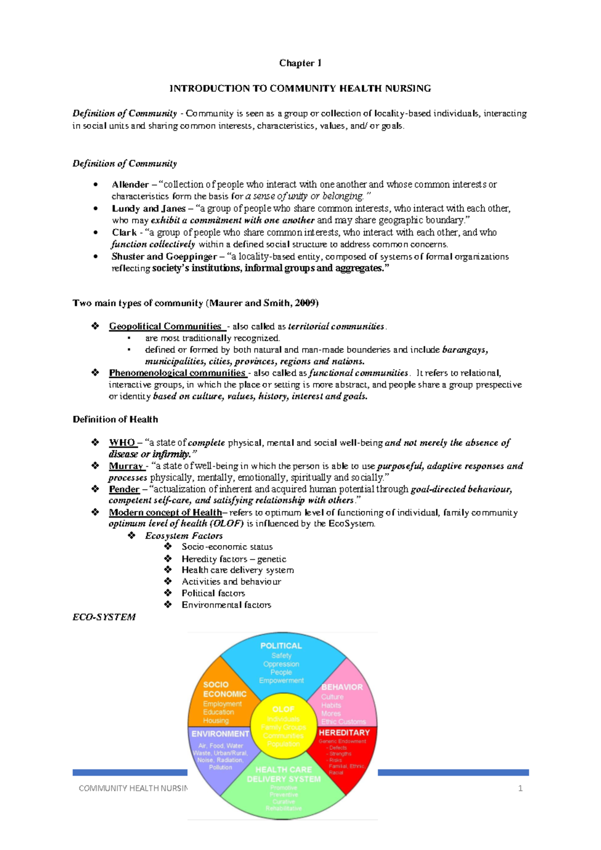 Chapters 1-3: Key Concepts in Community Health Nursing (NURS 101) - Studocu