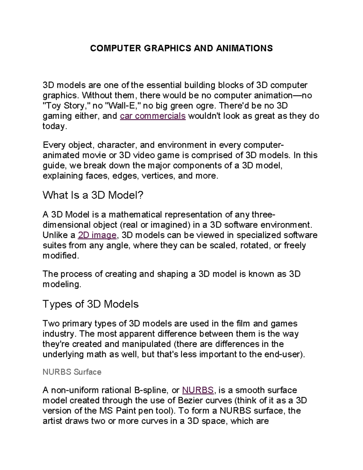 COMP 101: Understanding 3D Models in Computer Graphics and Animations ...
