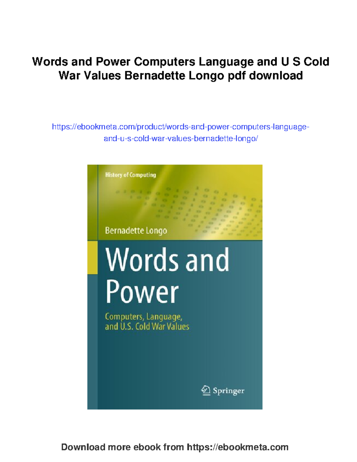 Words and Power: Computers, Language, and U.S. Cold War Values (HIST ...