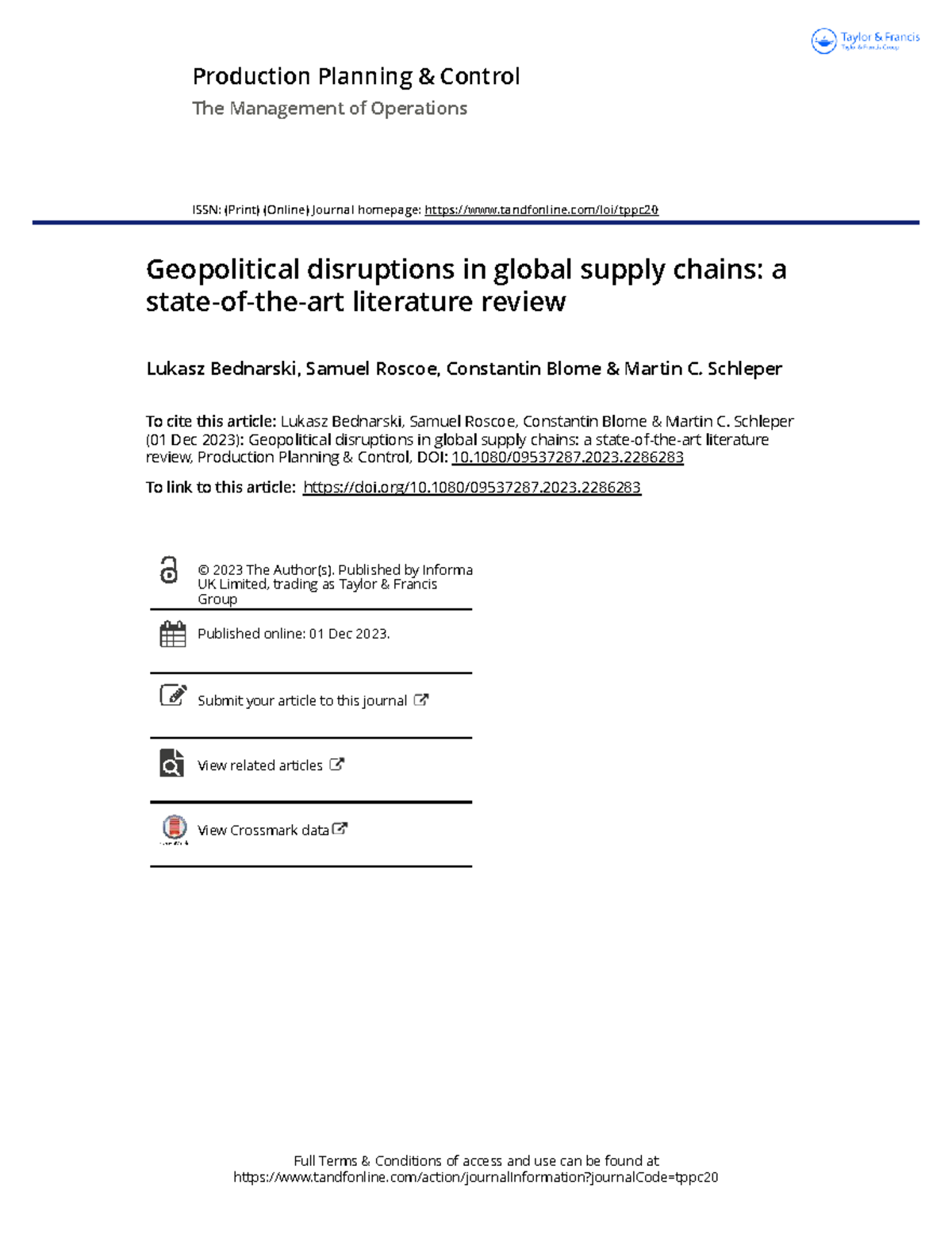 Geopolitical Disruptions in Global Supply Chains: A Literature Review ...