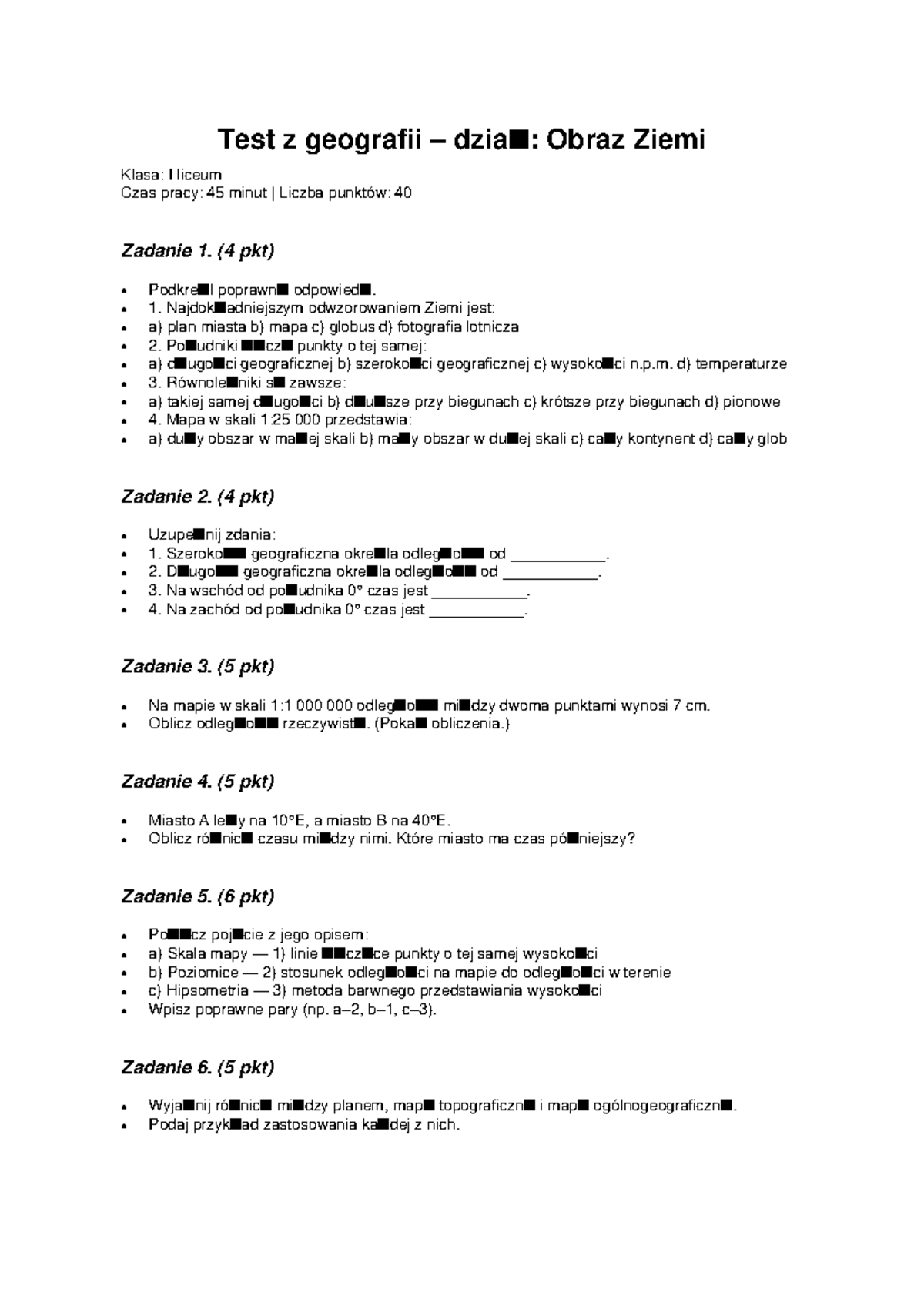 Obraz Ziemi Sprawdzian 1 Gim Zagadnienia www.studocu.com