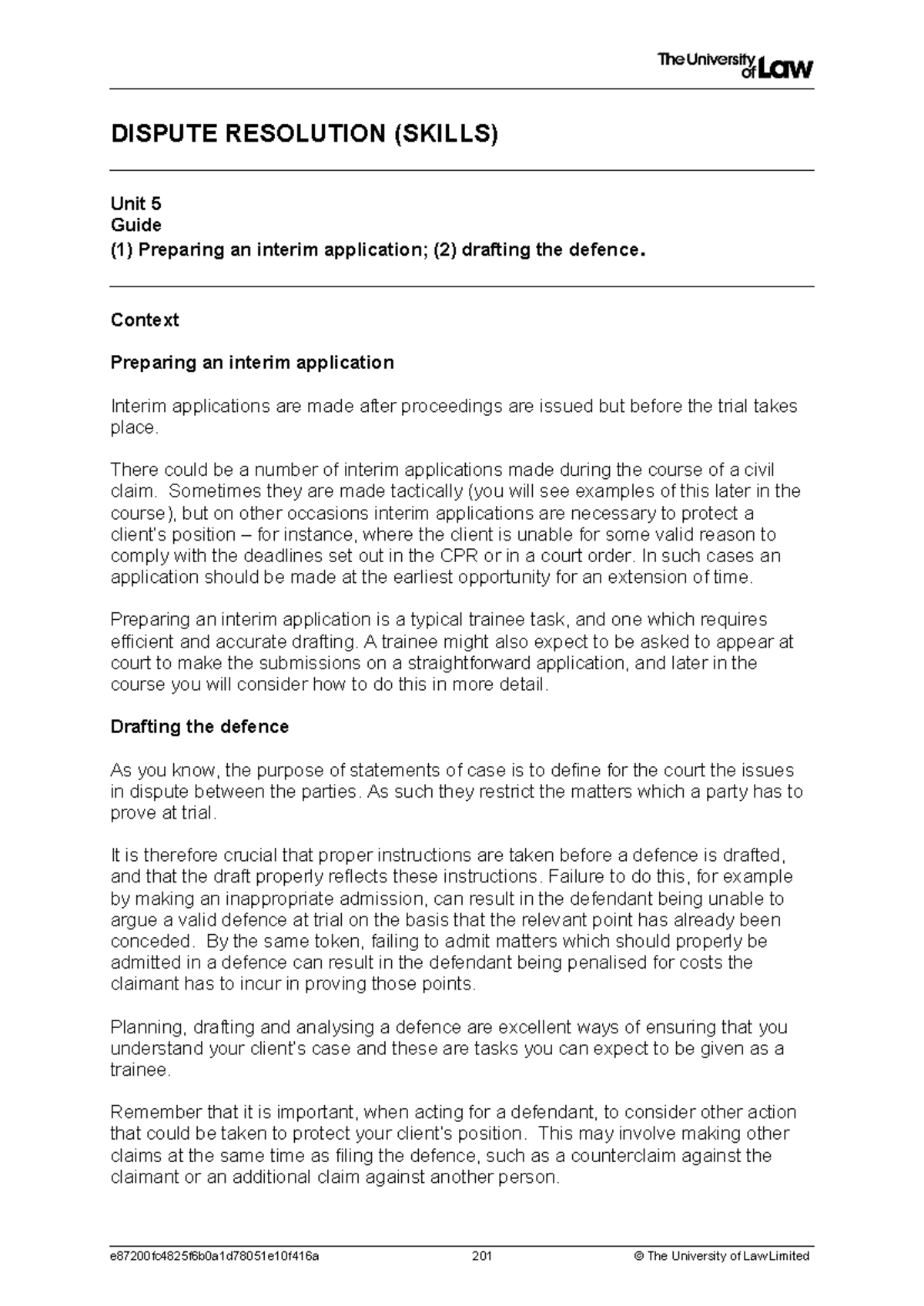 2425 DIS WS05 CE01 Guide: Drafting Interim Applications & Defences ...