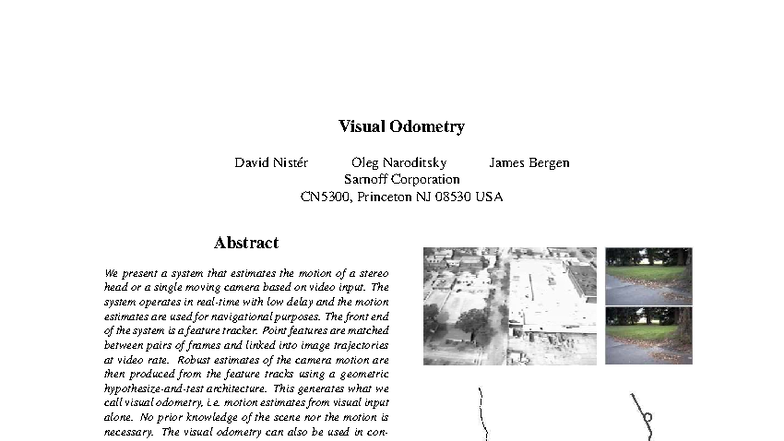 Visual Odometry for Autonomous Navigation - CN5300 - Studocu