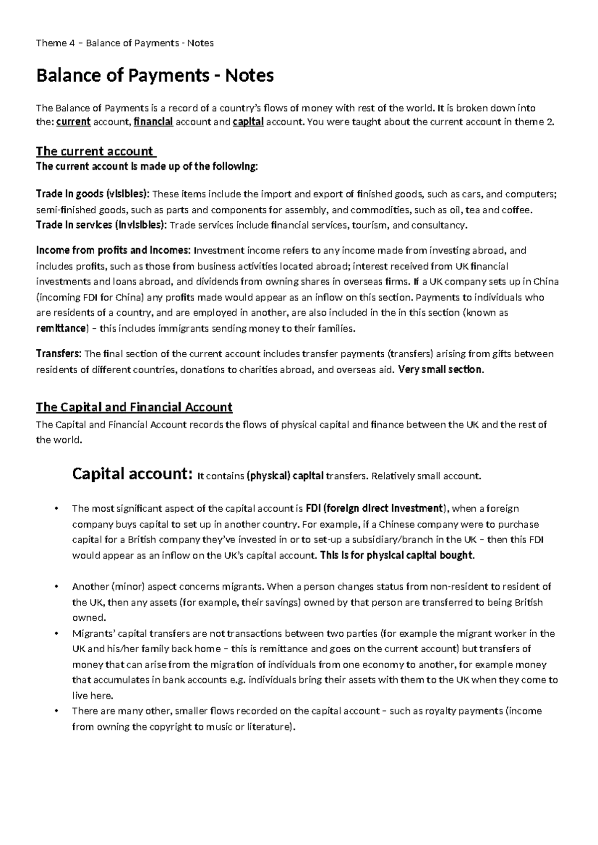 Theme 4: Balance of Payments Notes - Understanding Current & Financial ...