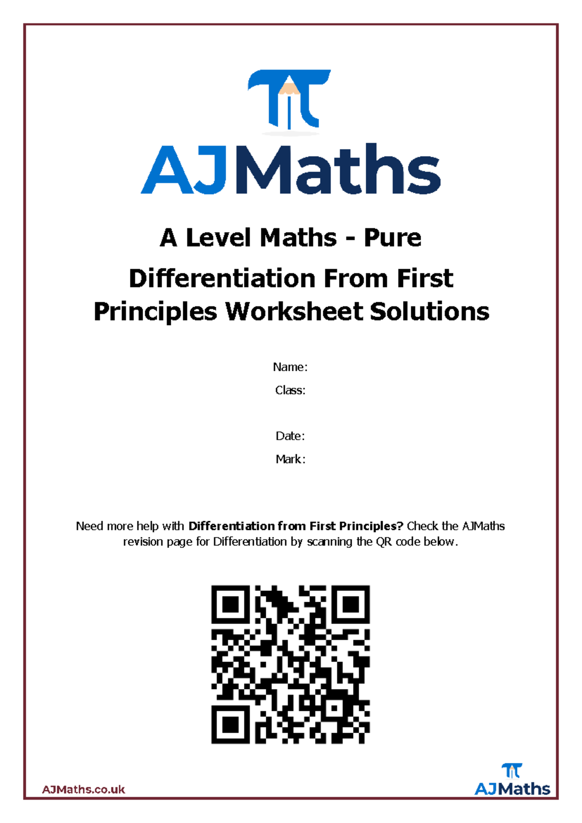 A Level Maths (A2) Differentiation from First Principles Worksheet ...