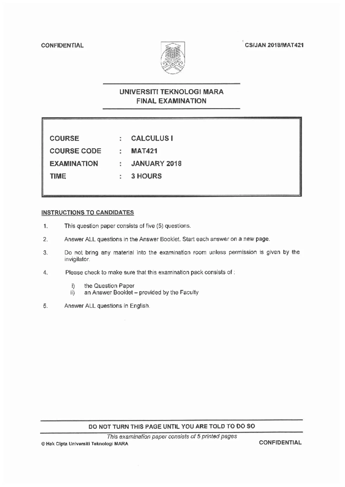 MAT421 - Final Exam Questions for Calculus I, Aug 2021 - Studocu
