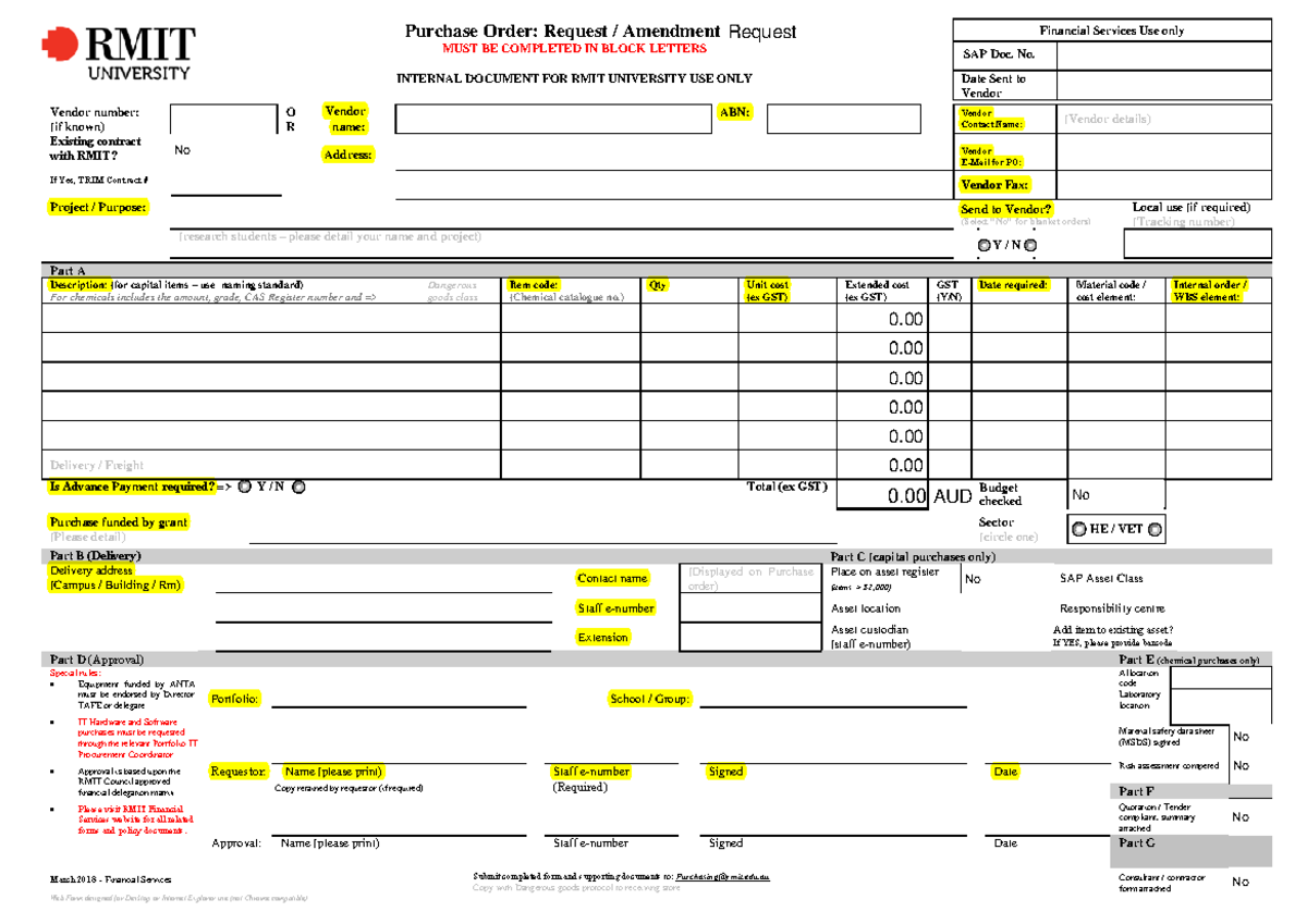 Purchase Order Request Form - mandatory fields - Purchase Order ...