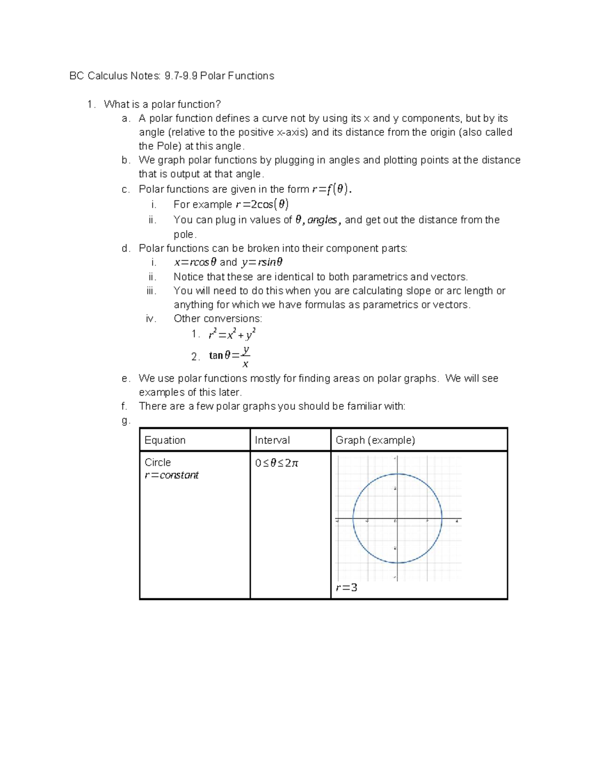 BC Calculus Notes 9.7-9.9: Understanding Polar Functions - Studocu