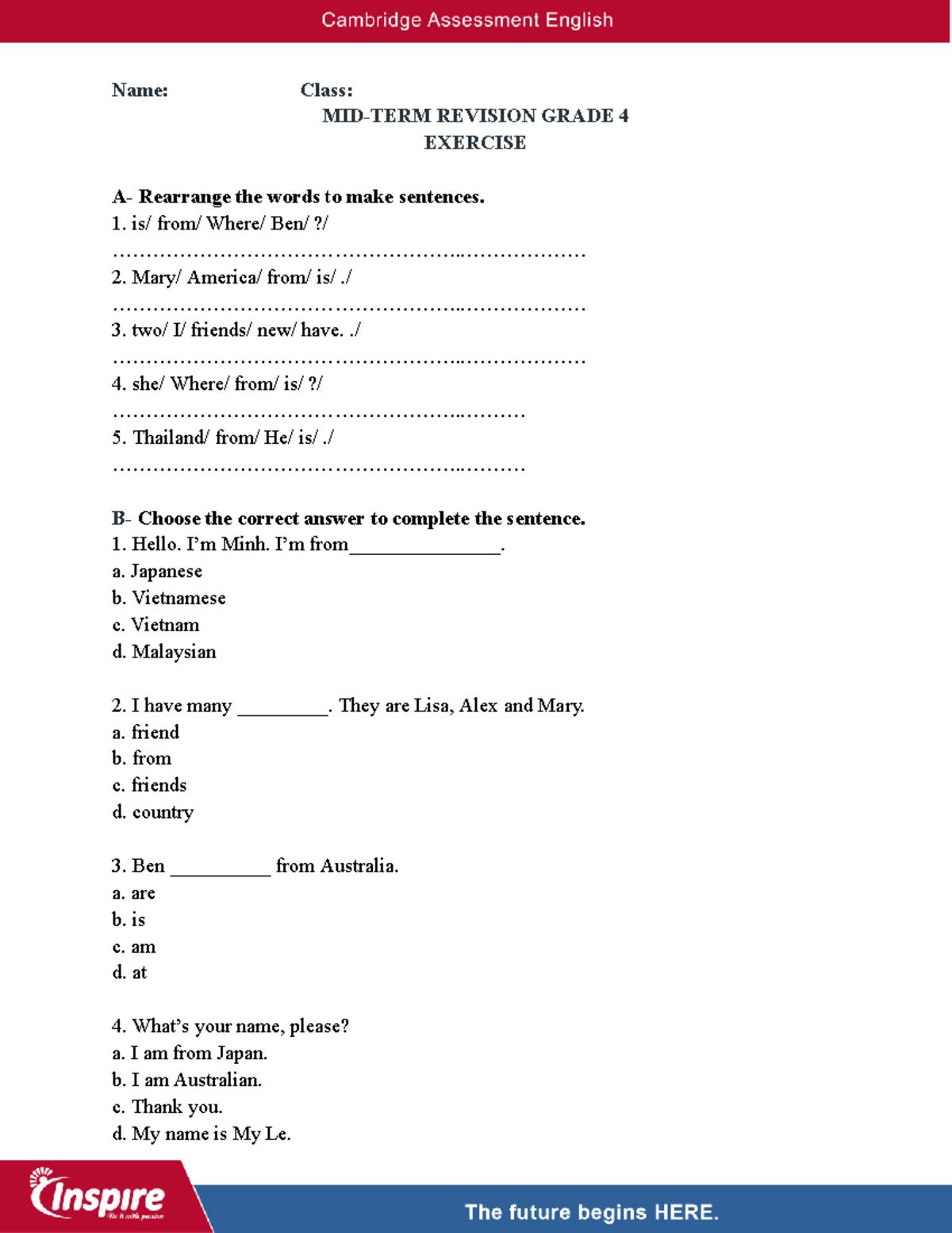 G4 Revision Exercise: Sentence Rearrangement & Comprehension - Studocu