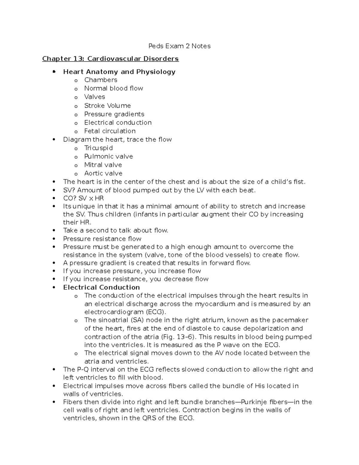 Peds Exam 2: Cardiovascular Disorders Study Notes - Studocu