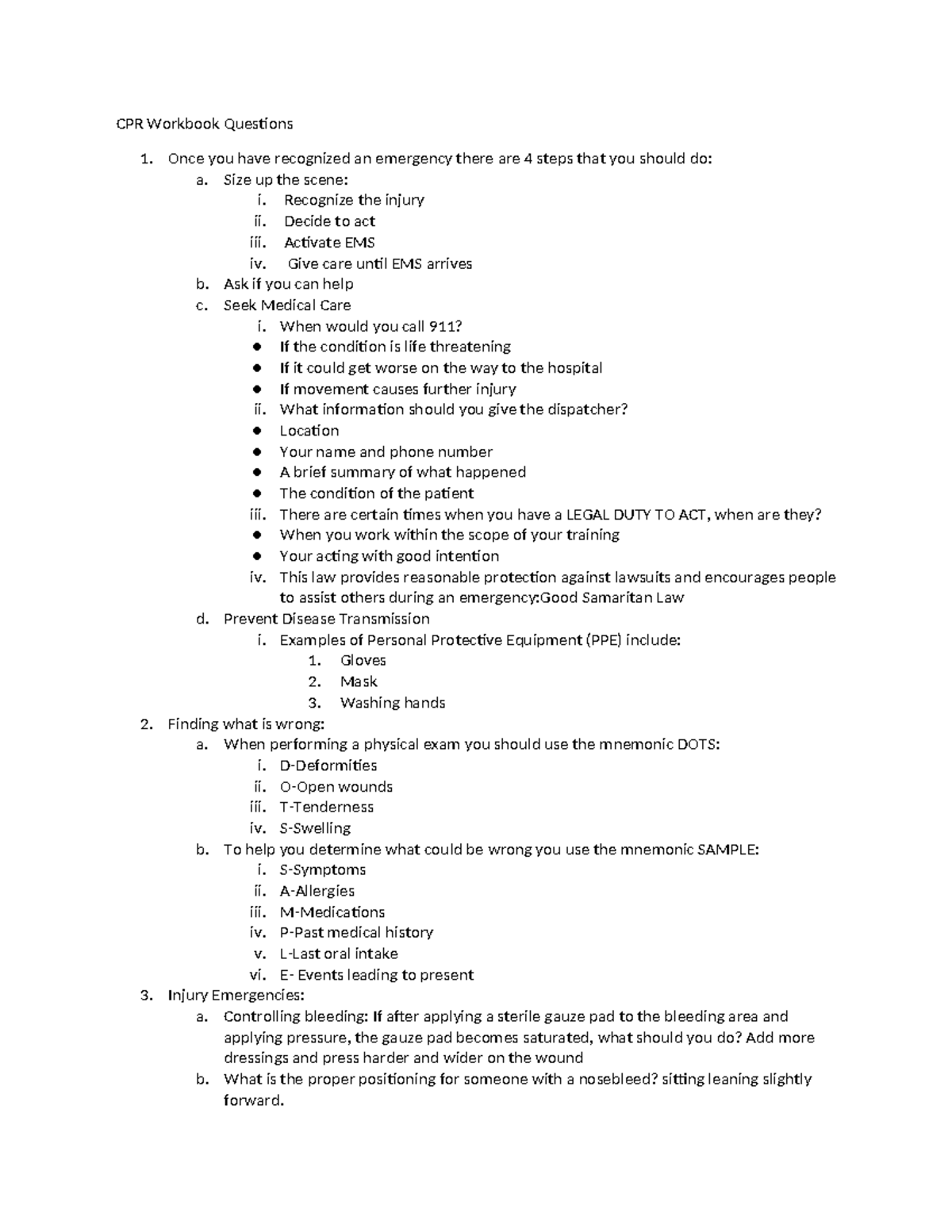 Copy of CPR Questions - CPR - CPR Workbook Questions 1. Once you have ...