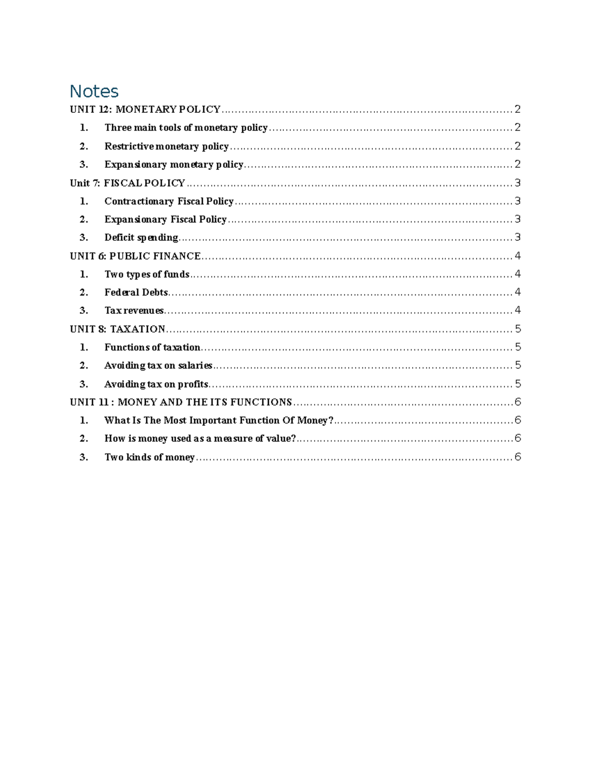 Notes on Monetary, Fiscal, Public Finance, and Taxation Policies (ECO ...