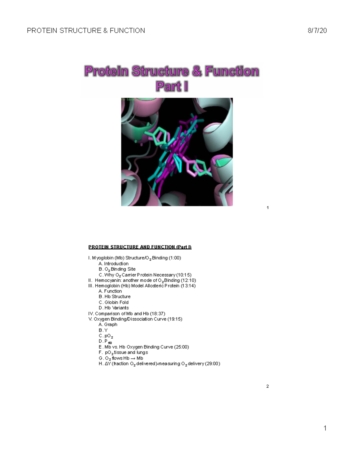 Protein Structure and Function: Myoglobin & Hemoglobin Overview (BIO101 ...