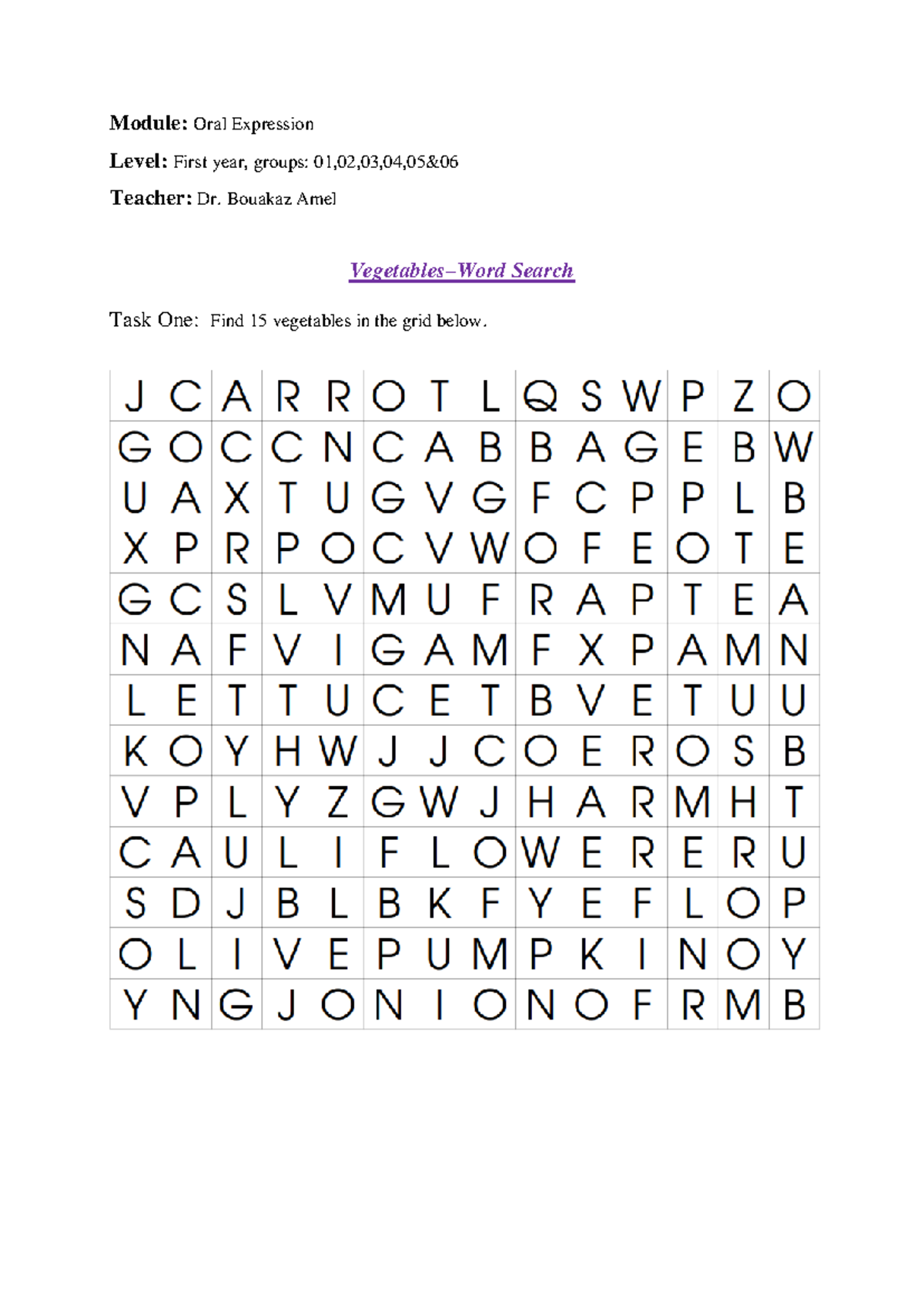 Oral Expression Module: Session Five Activities & Vocabulary Tasks ...