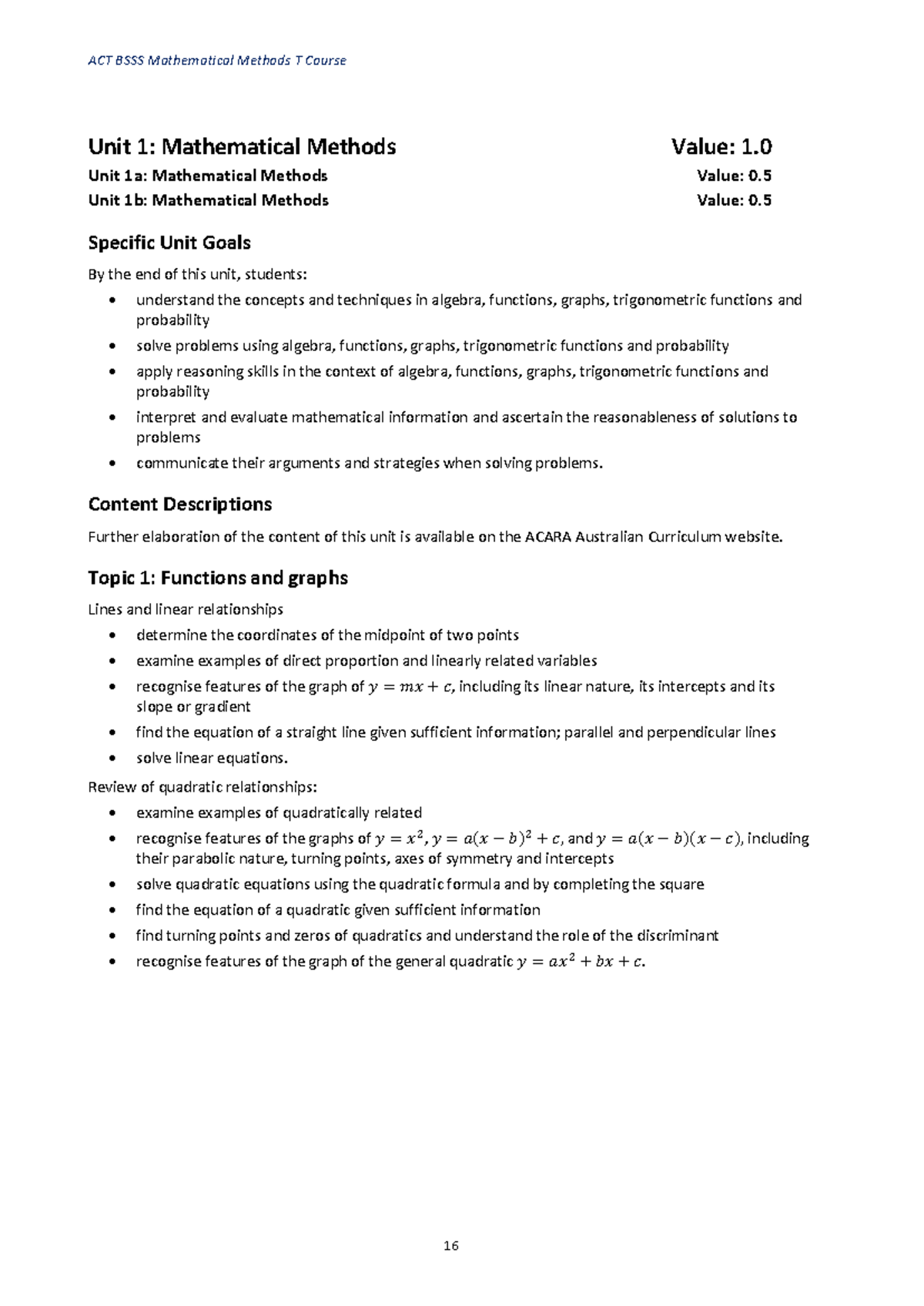 ACT Mathematical Methods T Year 12: Comprehensive Unit Notes - Studocu