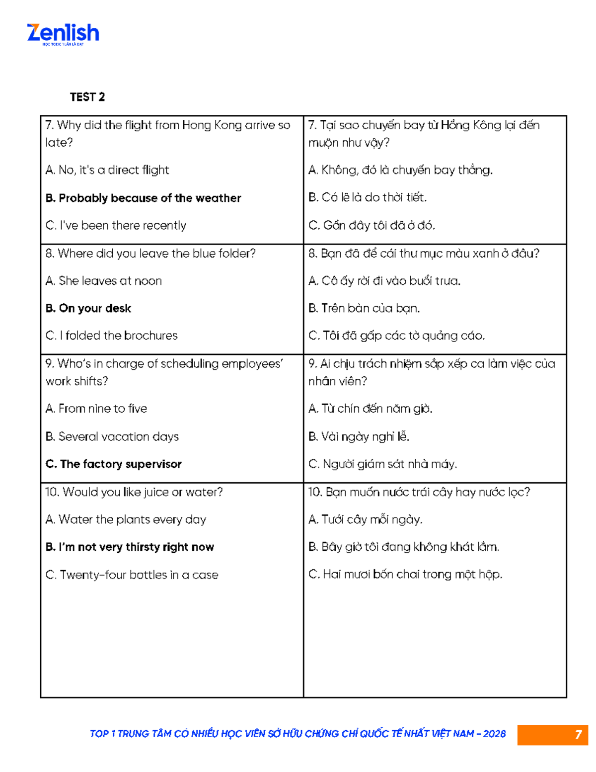 TEST 2 - PART 2 - Tài liệu HOC TOEIC 2028 - Studocu