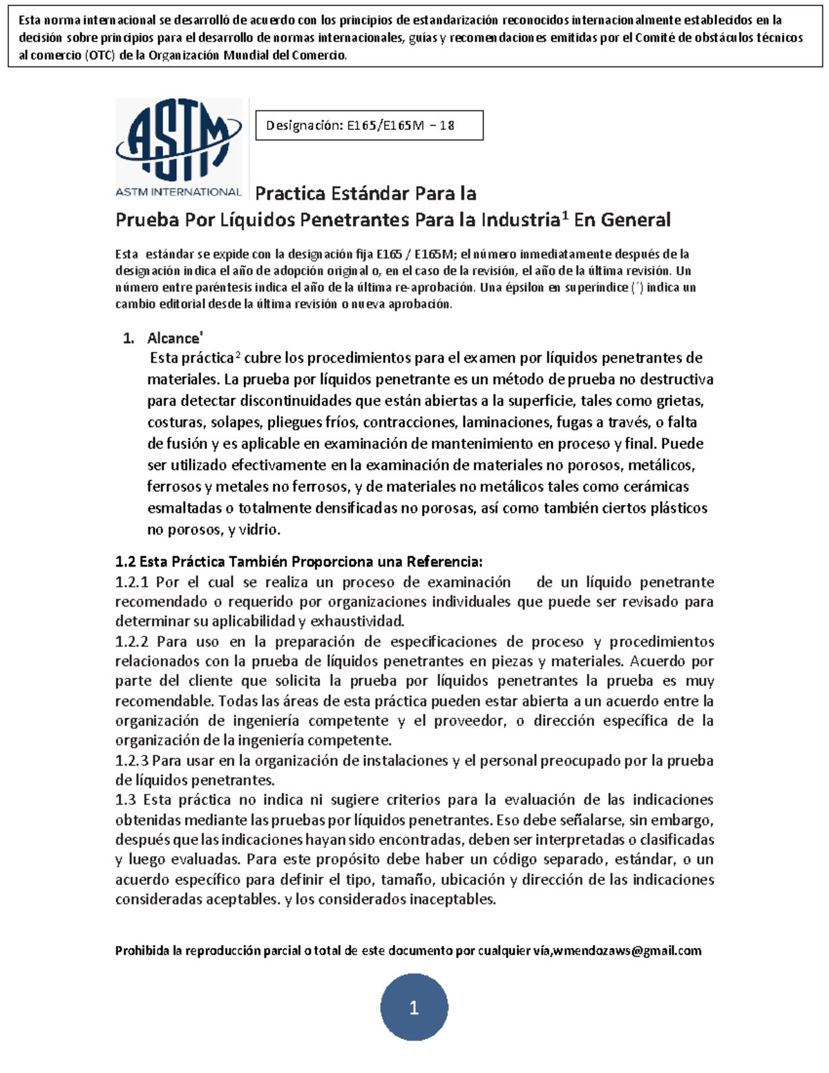 Guía Estándar ASTM E165 para Pruebas por Líquidos Penetrantes - Studocu