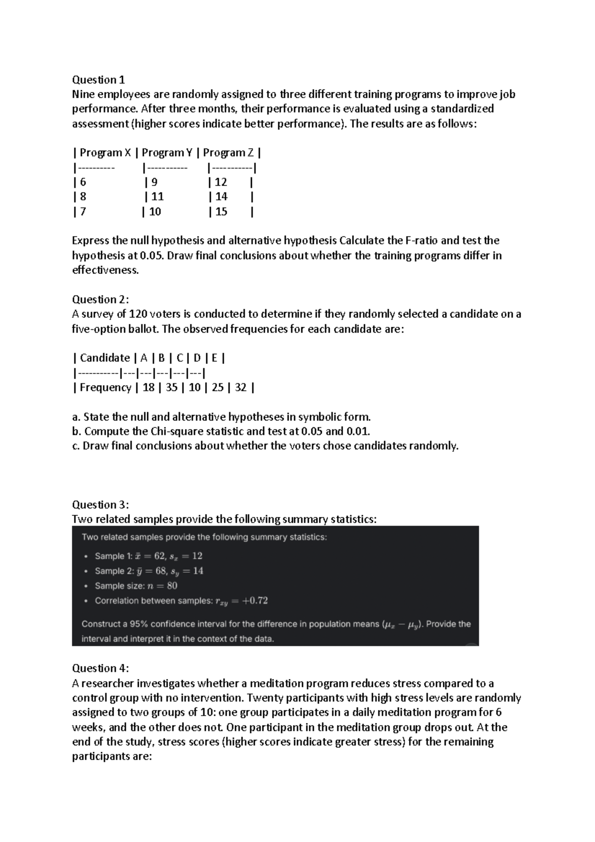 Statistics Practice Questions: Hypothesis Testing & Analysis - Studocu