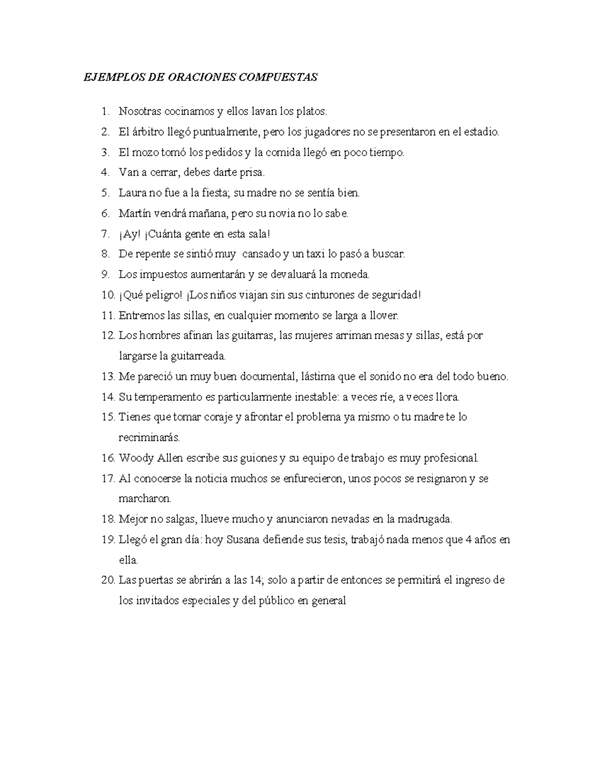 Práctica de Oraciones Compuestas - Ejemplos y Actividades - Studocu