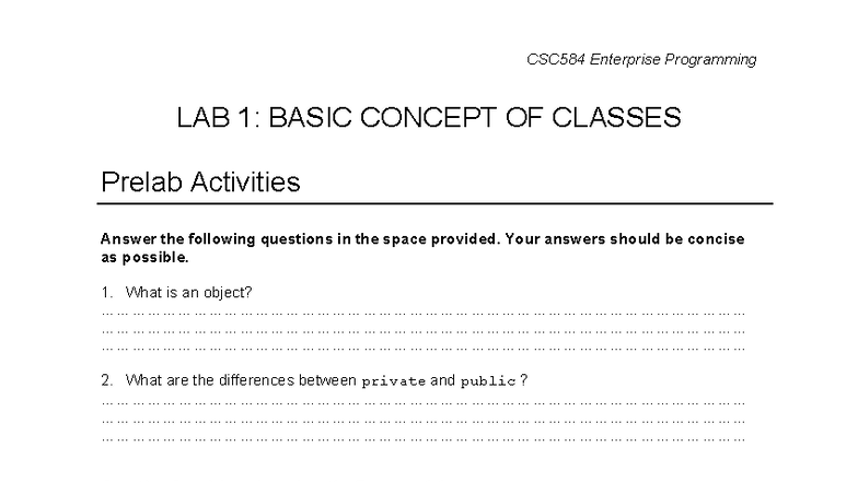 CSC584 Enterprise Programming Lab 1: Classes and Code Corrections - Studocu