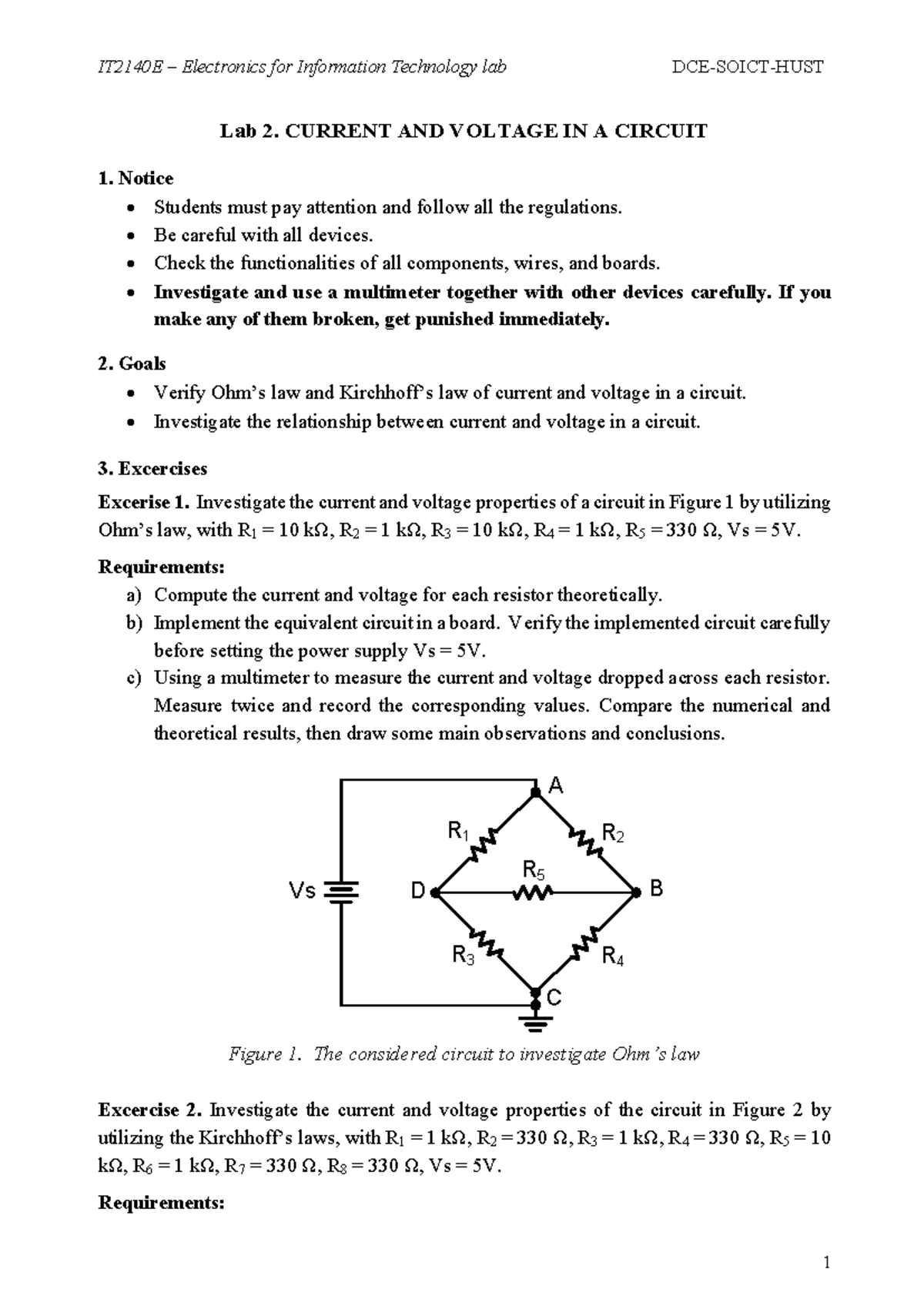 IT2140E Lab 2: Current and Voltage in Circuits Analysis - Studocu