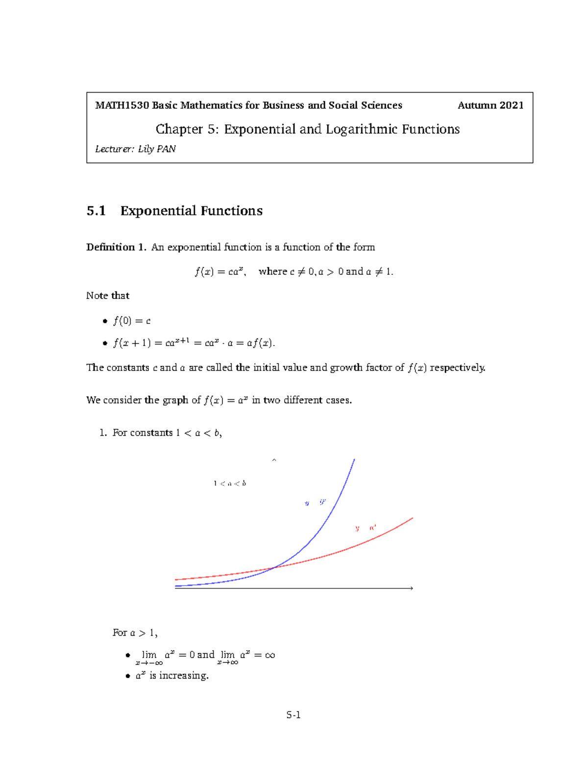 Ch5: Exponential & Logarithmic Functions Notes - MATH1530 SemA 2021/22 ...
