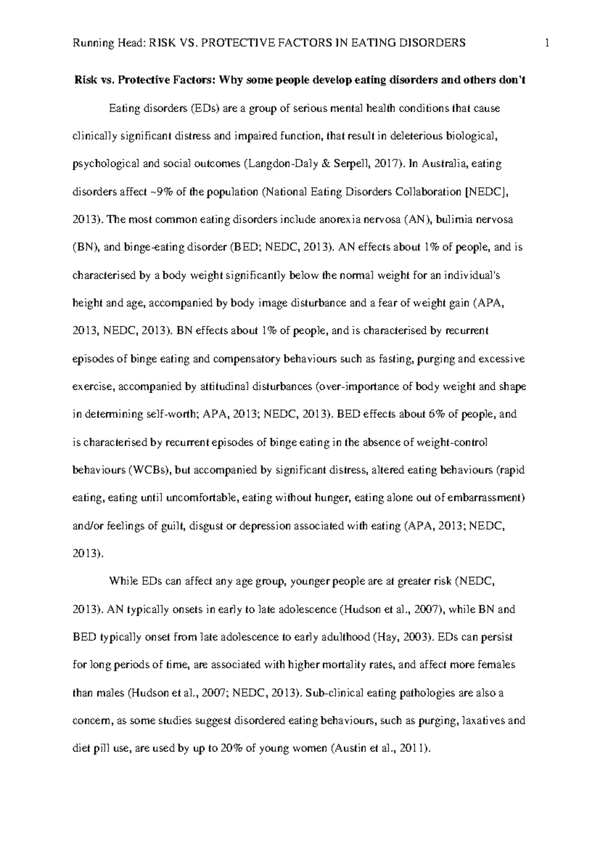 PSY388 Literature Review: Risk and Protective Factors in Eating ...