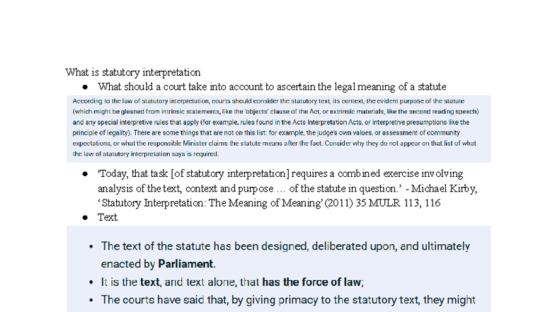 Summary of Statutory Interpretation: Key Concepts and Case Analysis 35 ...