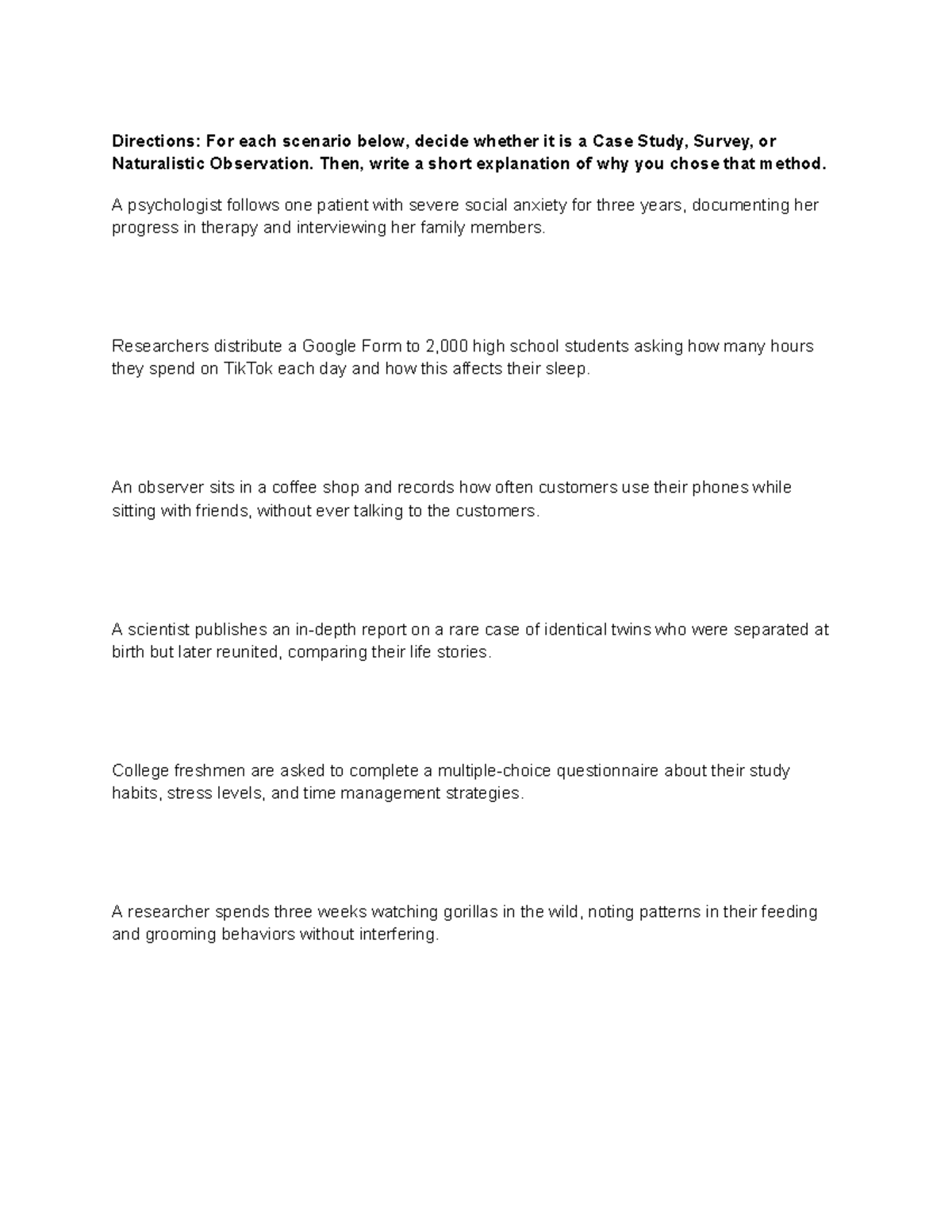 Ch. 1-2 Student Worksheet & Answer Key: Research Methods Explained ...