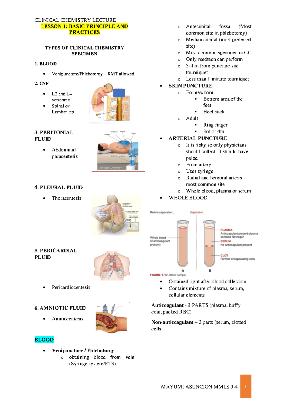 CC 1 LEC: Clinical Chemistry Basics and Specimen Types Overview - Studocu
