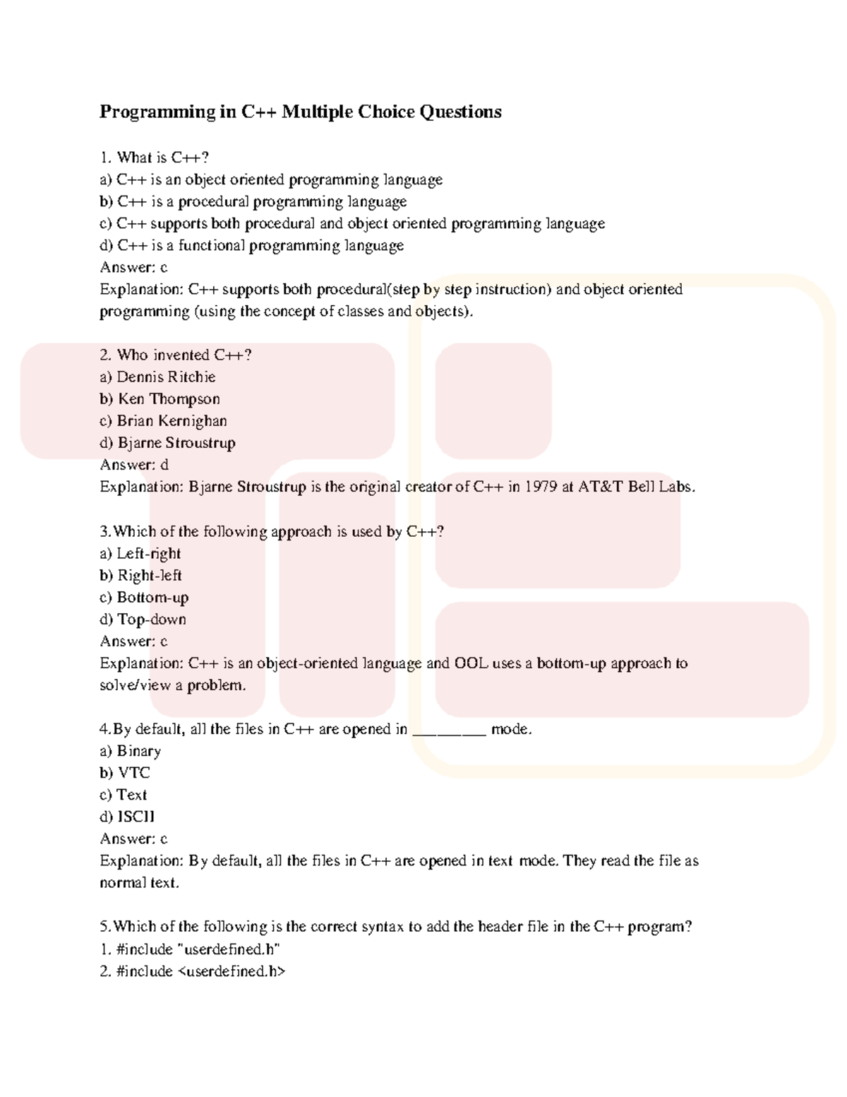 C++ MCQ - qb - Multiple Choice Questions on Programming Concepts - Studocu