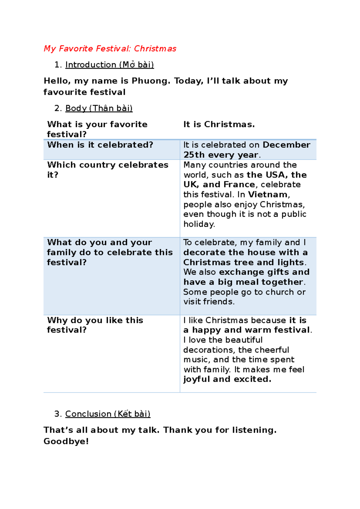 My Favorite Festival: Christmas - Essay Notes - Studocu