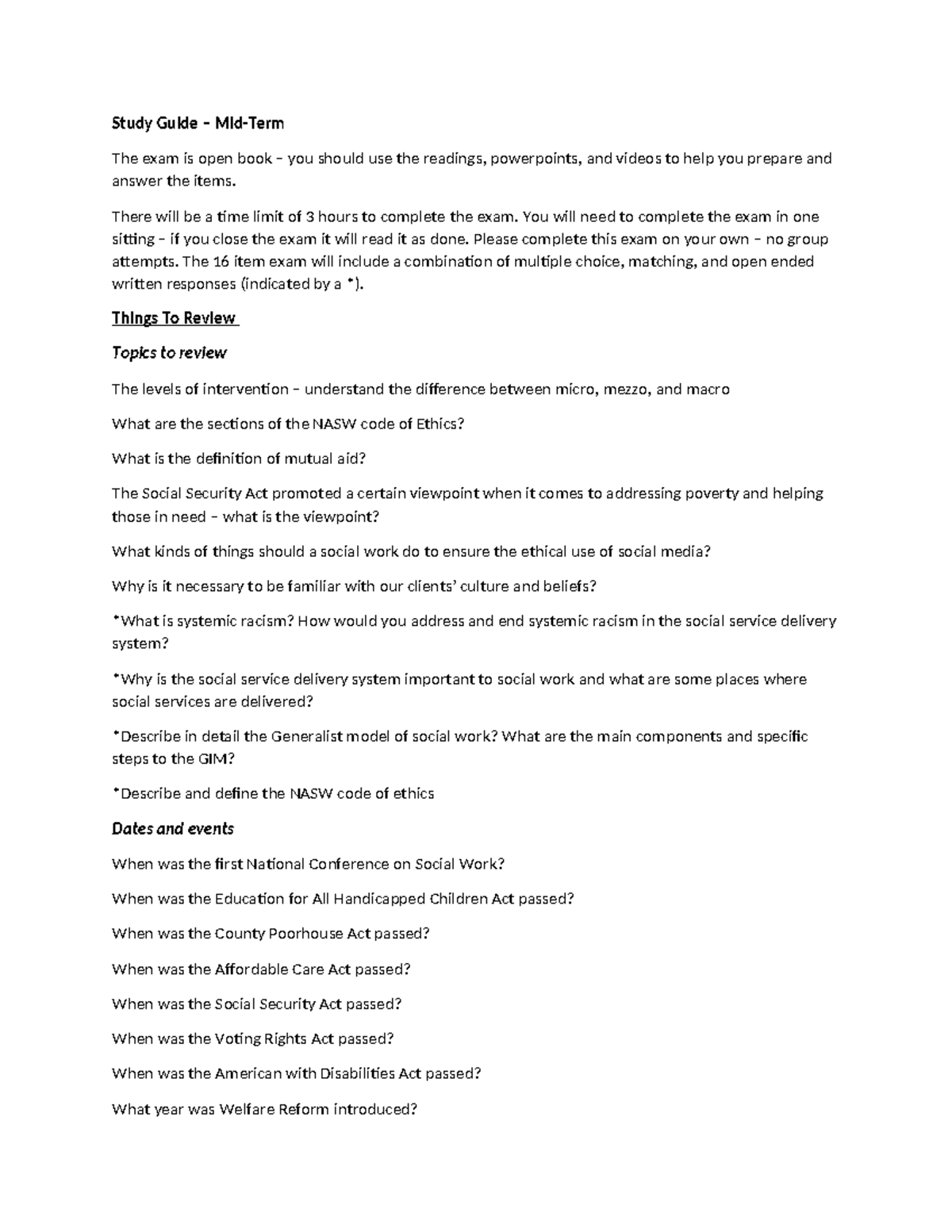 Study Guide - 07 - Midterm Exam Preparation for Social Work - Studocu