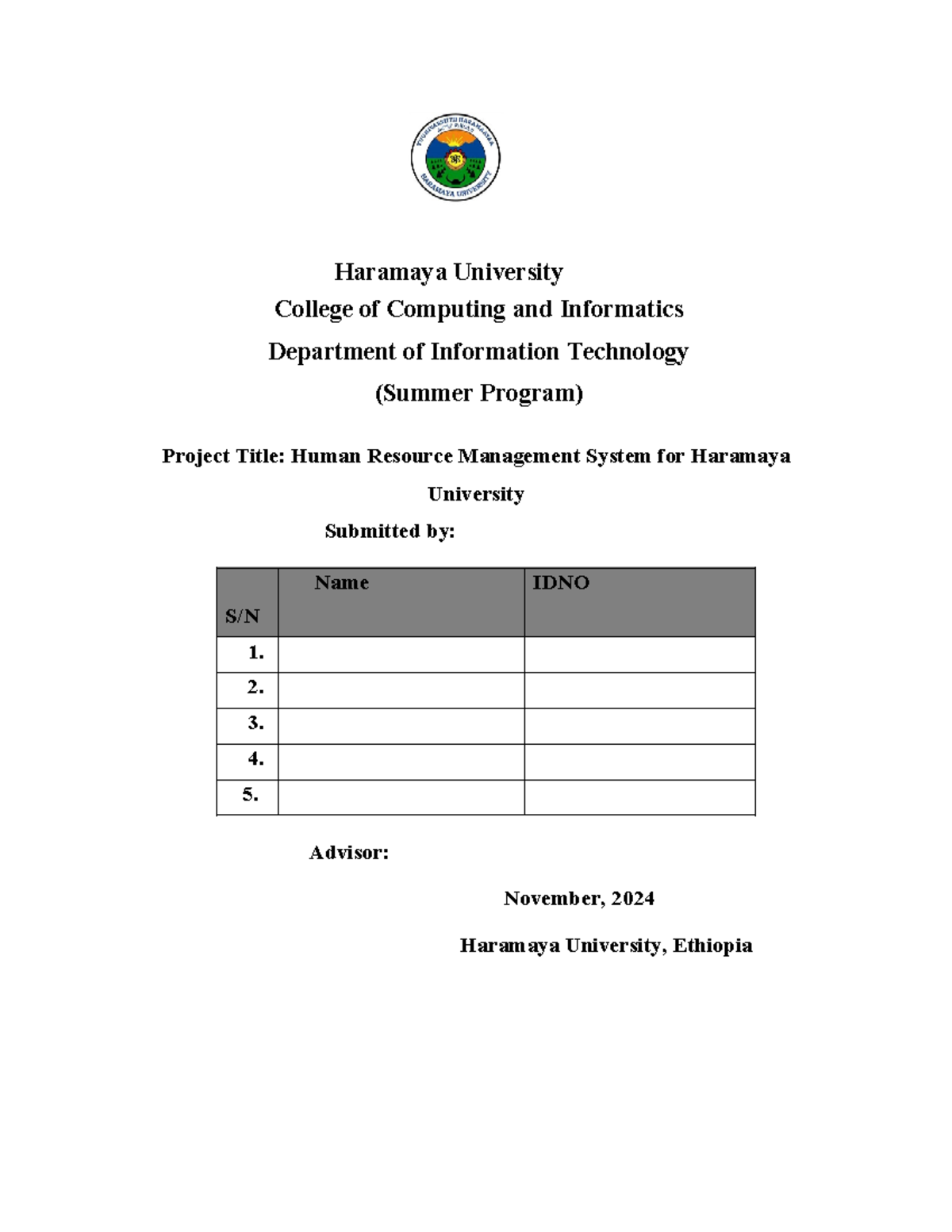 HU-Human Resource Management System Project Report: Chapters 1-2 Draft ...