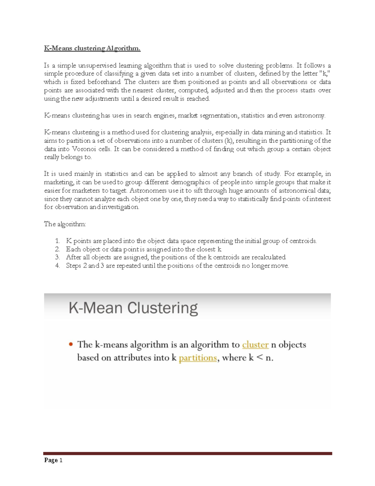 Lesson 7: K-Means Clustering Algorithm Overview - Studocu