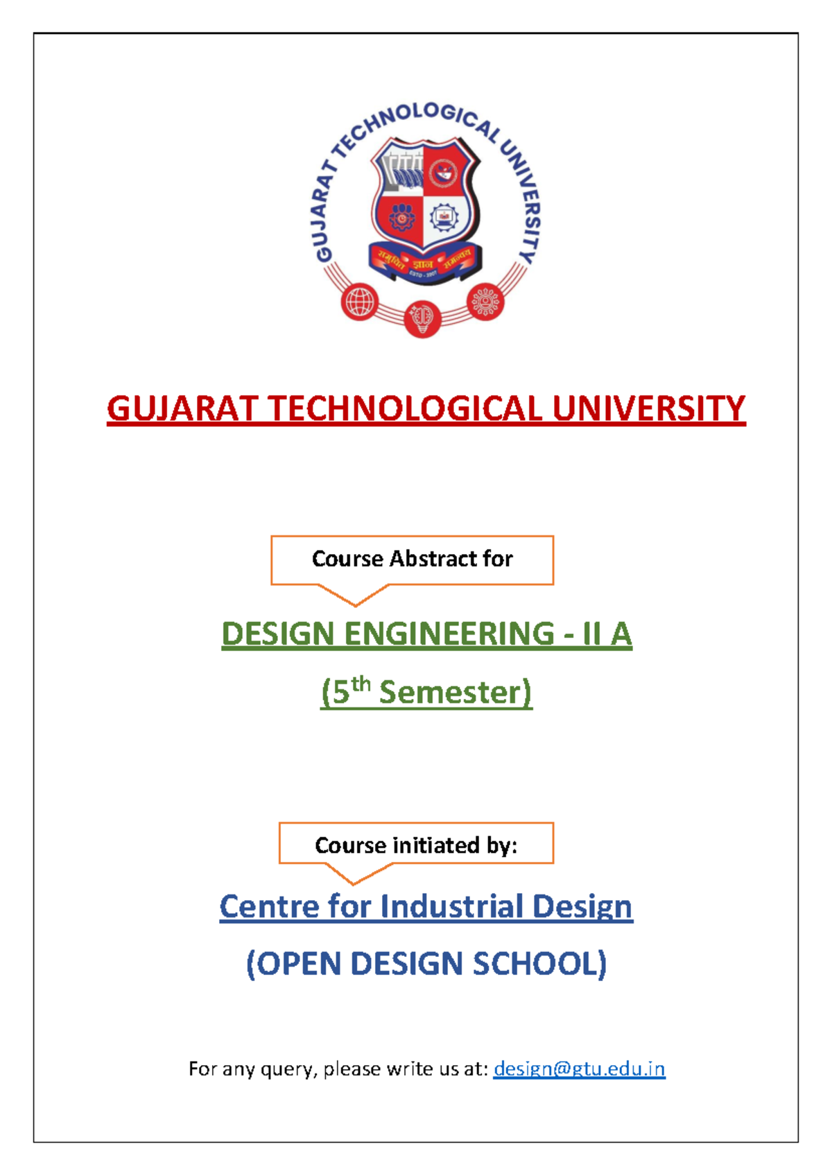 Design Engineering II A (5th Sem) Course Abstract: Design Thinking ...