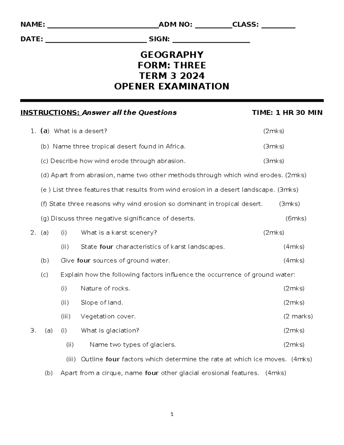 Geography F3 Term 3 2024 Exam Revision Notes - Studocu